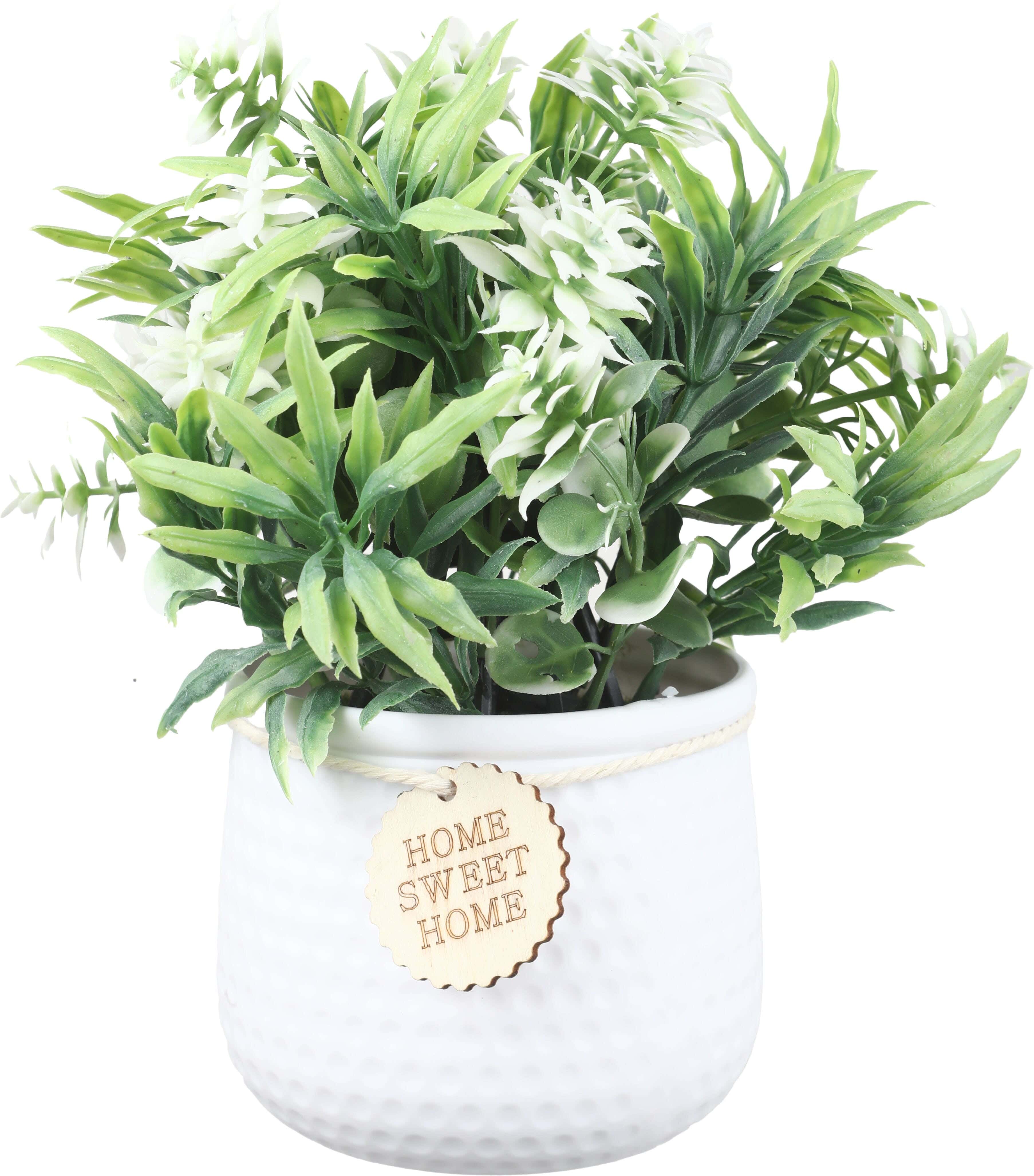 Plastic Artificial Flower Vase, 21×15 cm - White Green