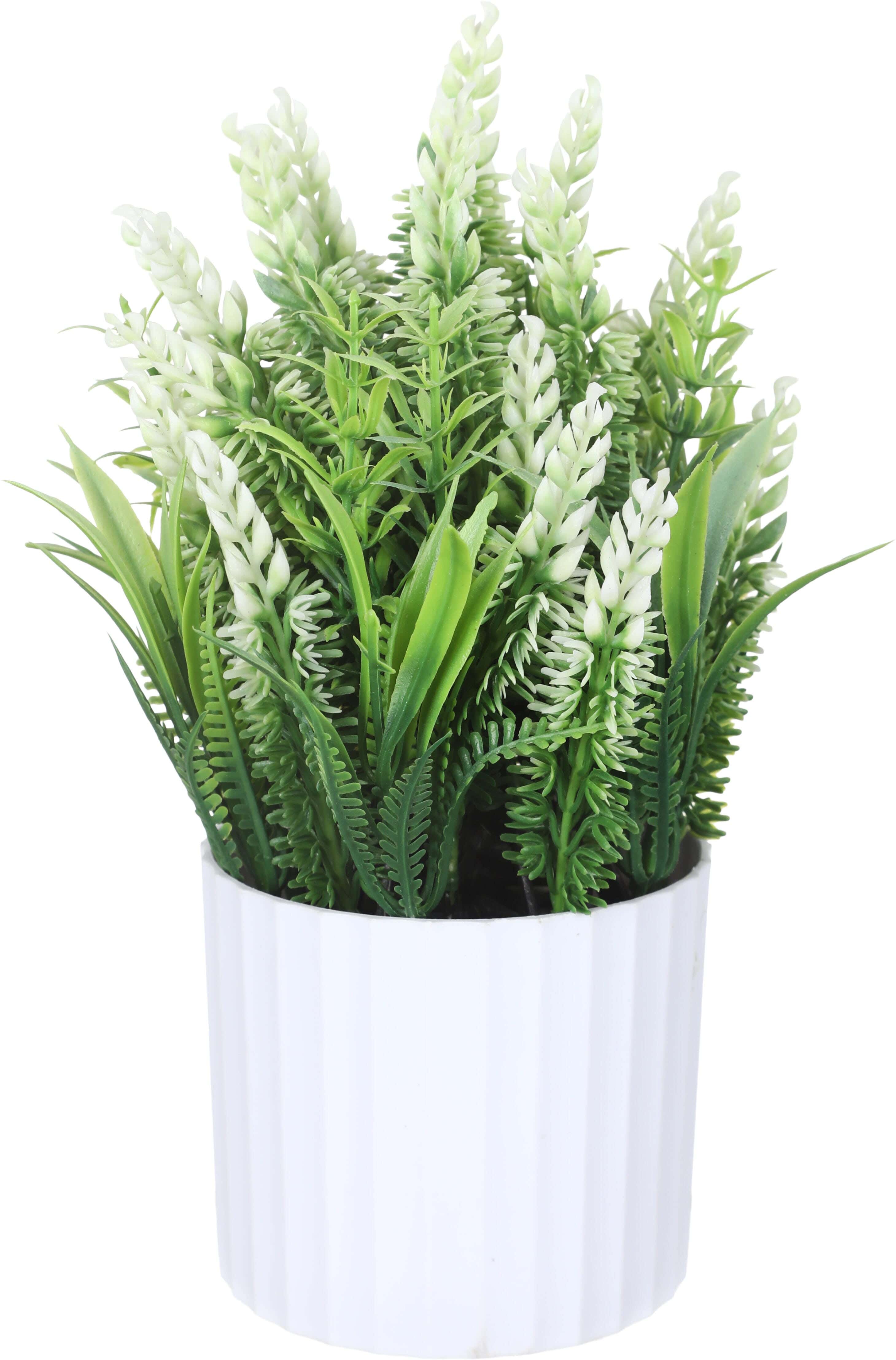 Plastic Artificial Flower Vase, 12×18 cm - White Green