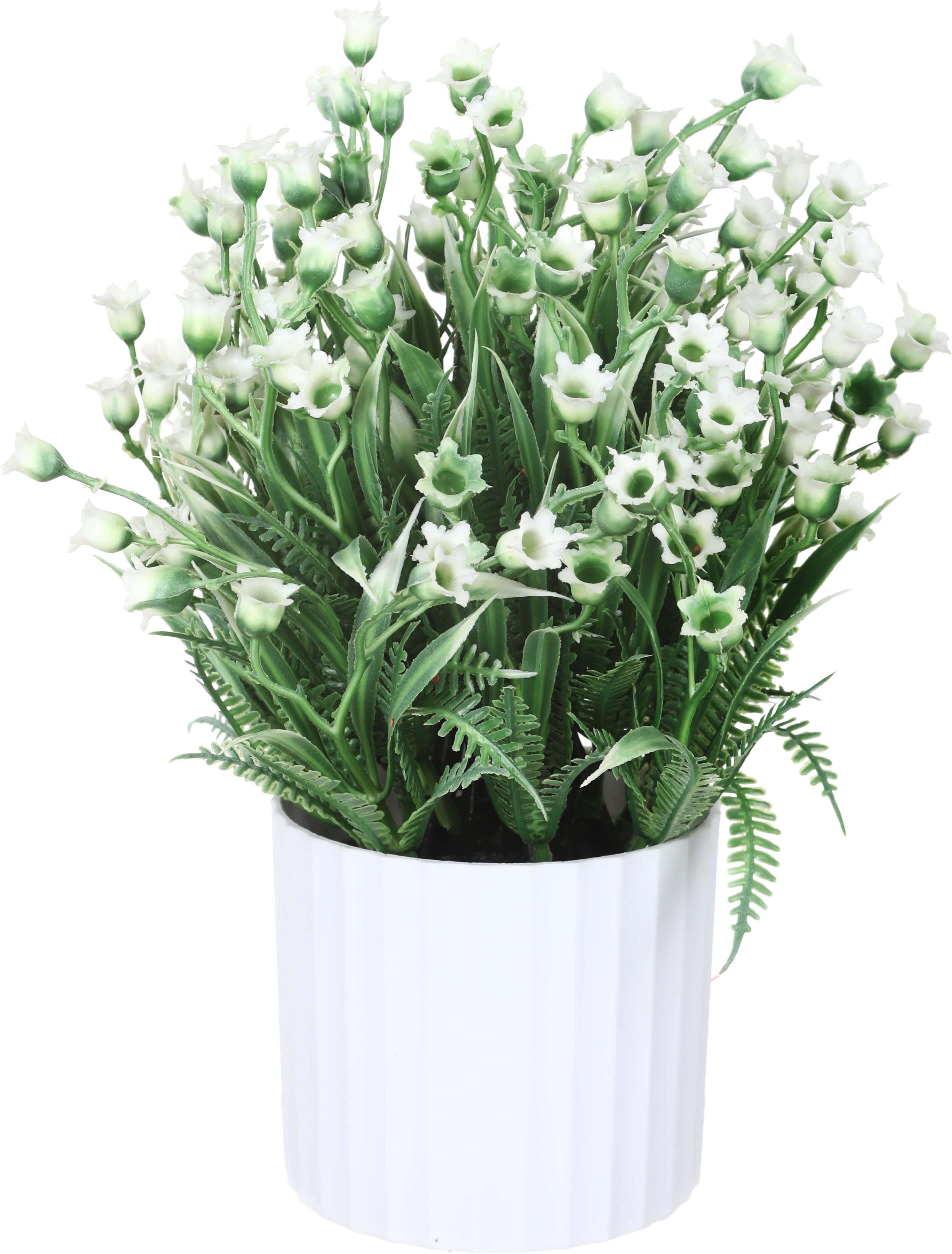 Plastic Artificial Flower Vase, 20×13 cm - White Green