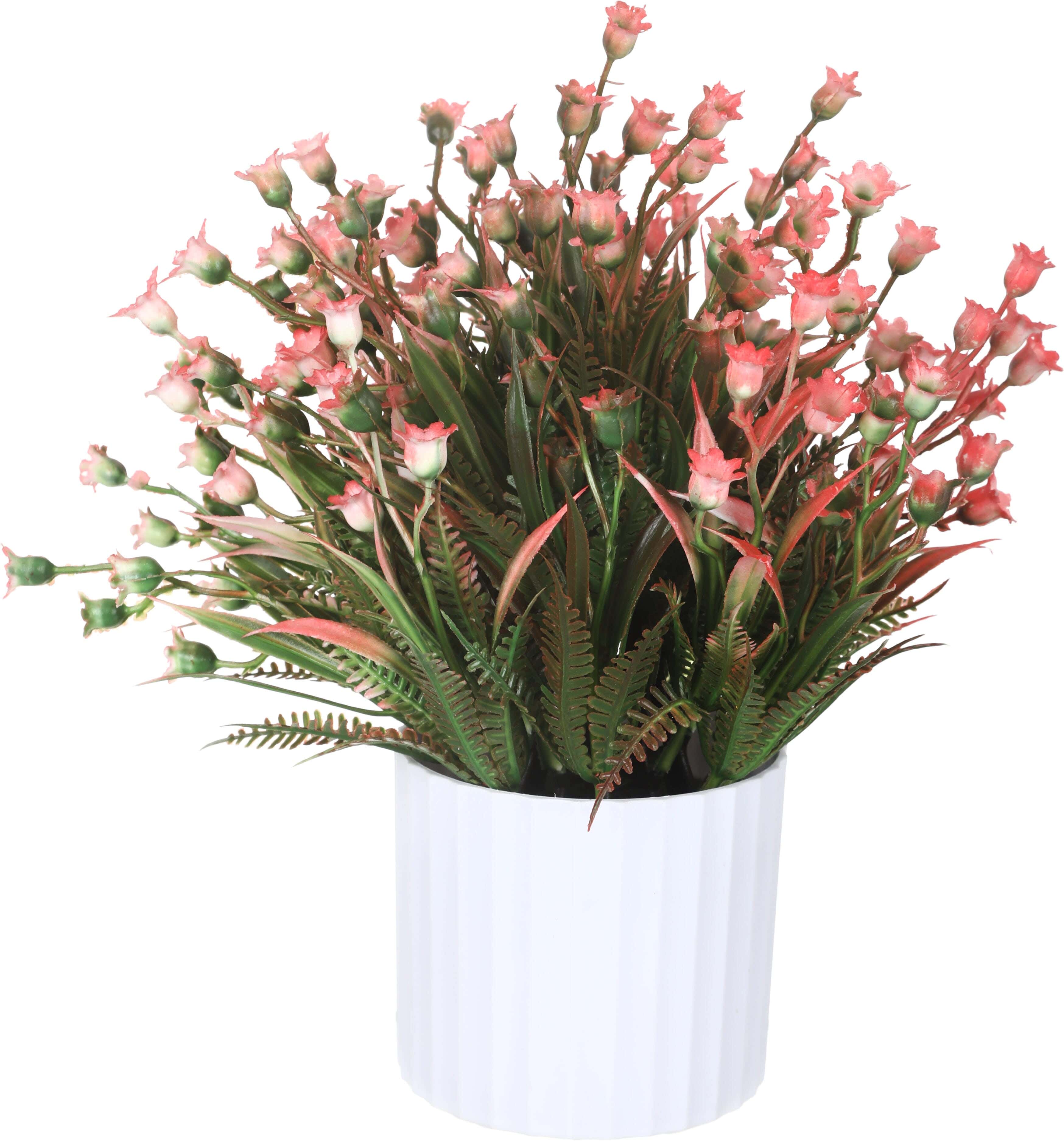 Plastic Artificial Flower Vase, 20×13 cm - White Fuchsia