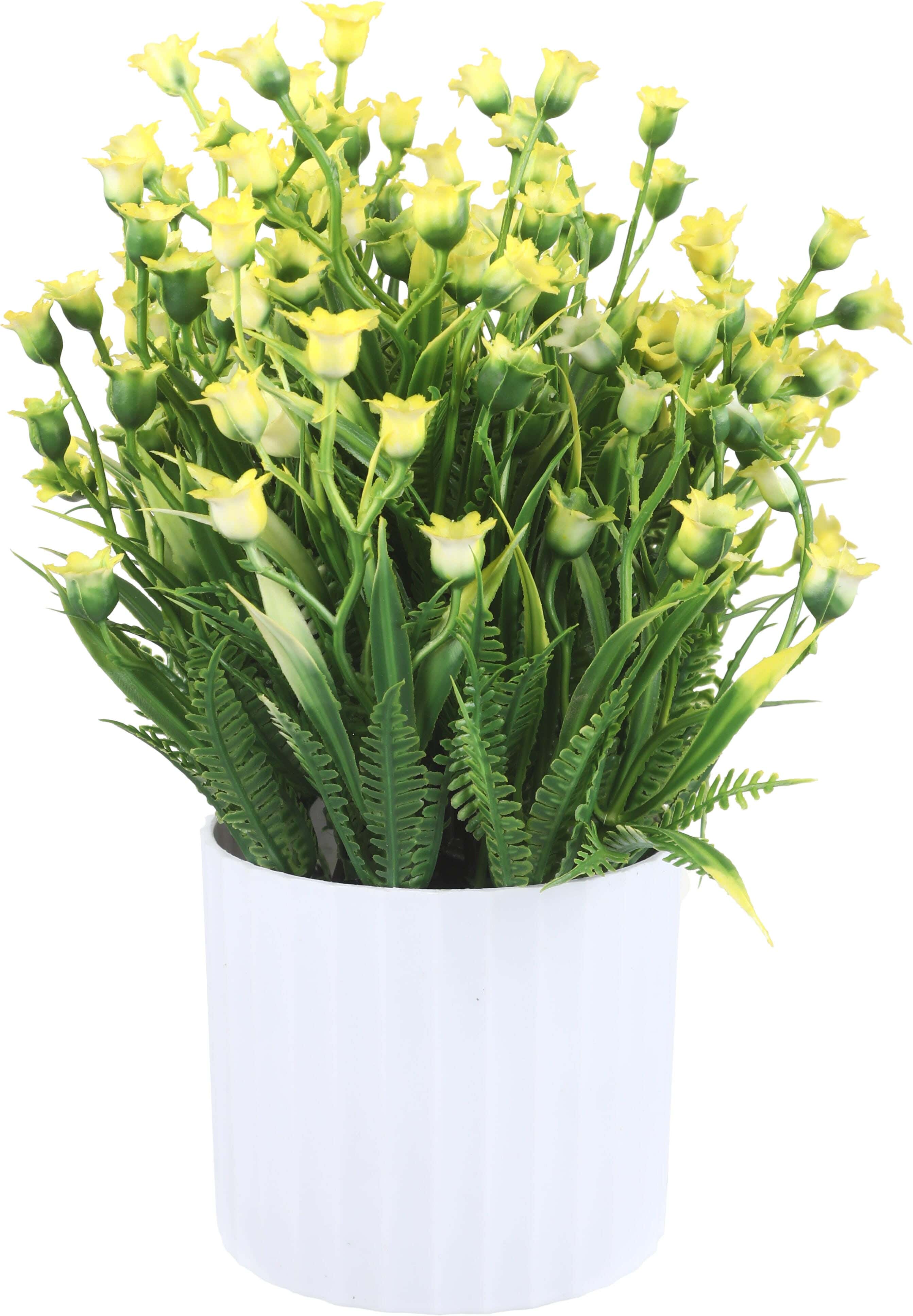 Plastic Artificial Flower Vase, 20×13 cm - White Yellow