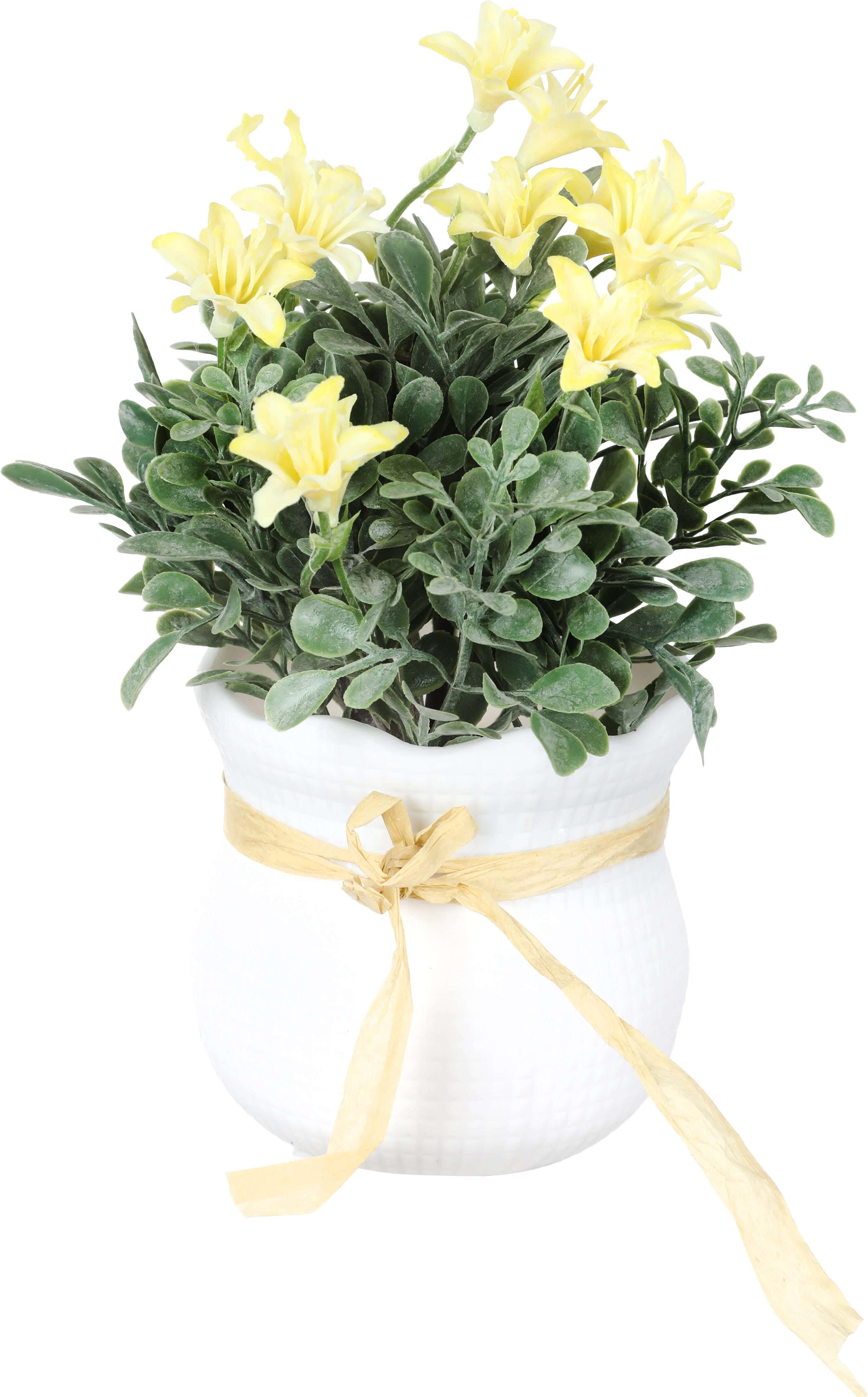 Plastic Artificial Flower Vase, 20×13 cm - White Green