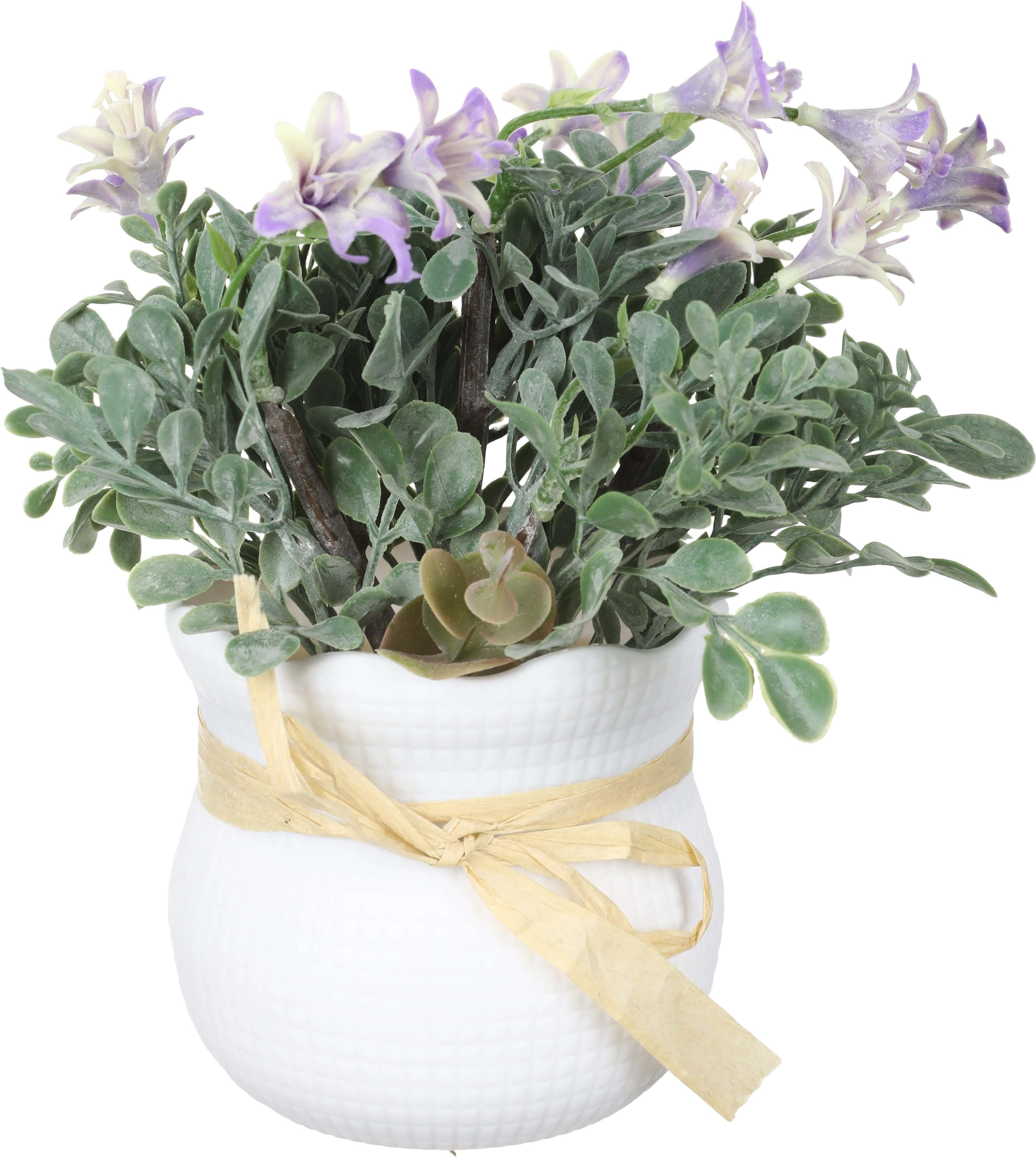Plastic Artificial Flower Vase, 20×13 cm - White Green