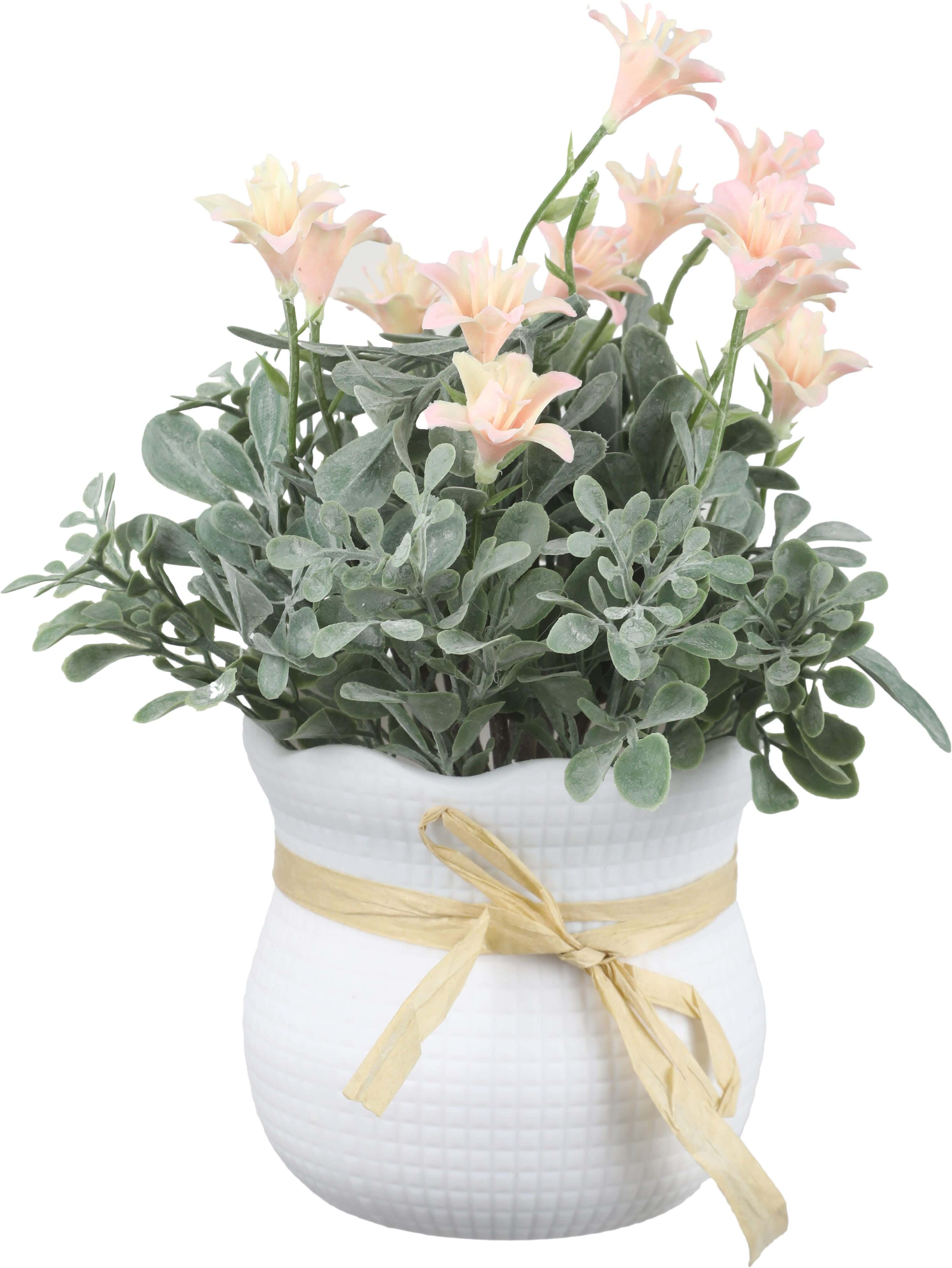 Plastic Artificial Flower Vase, 20×13 cm - White Rose