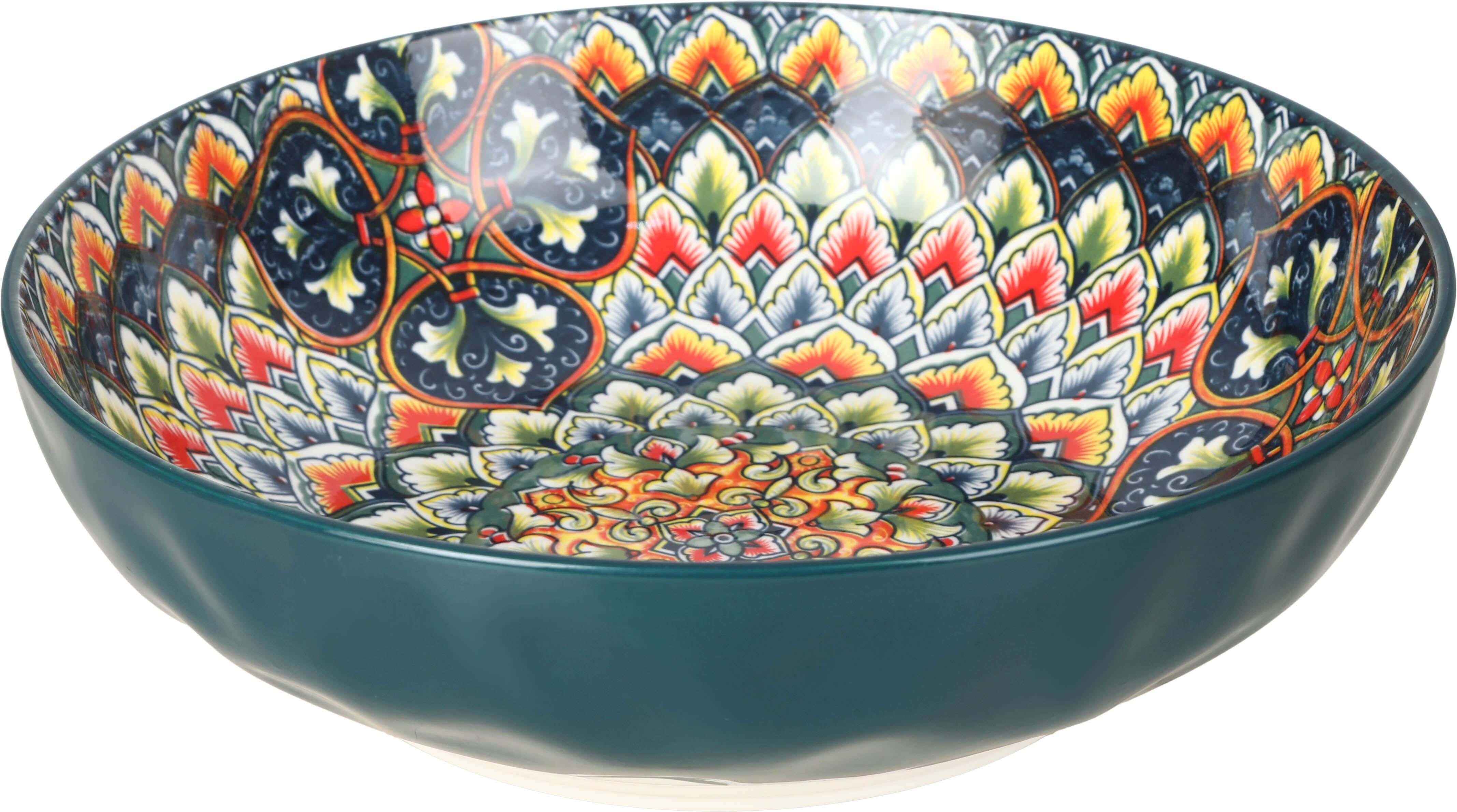 Porcelain Deep Round Plate, 26 cm - Multicolor