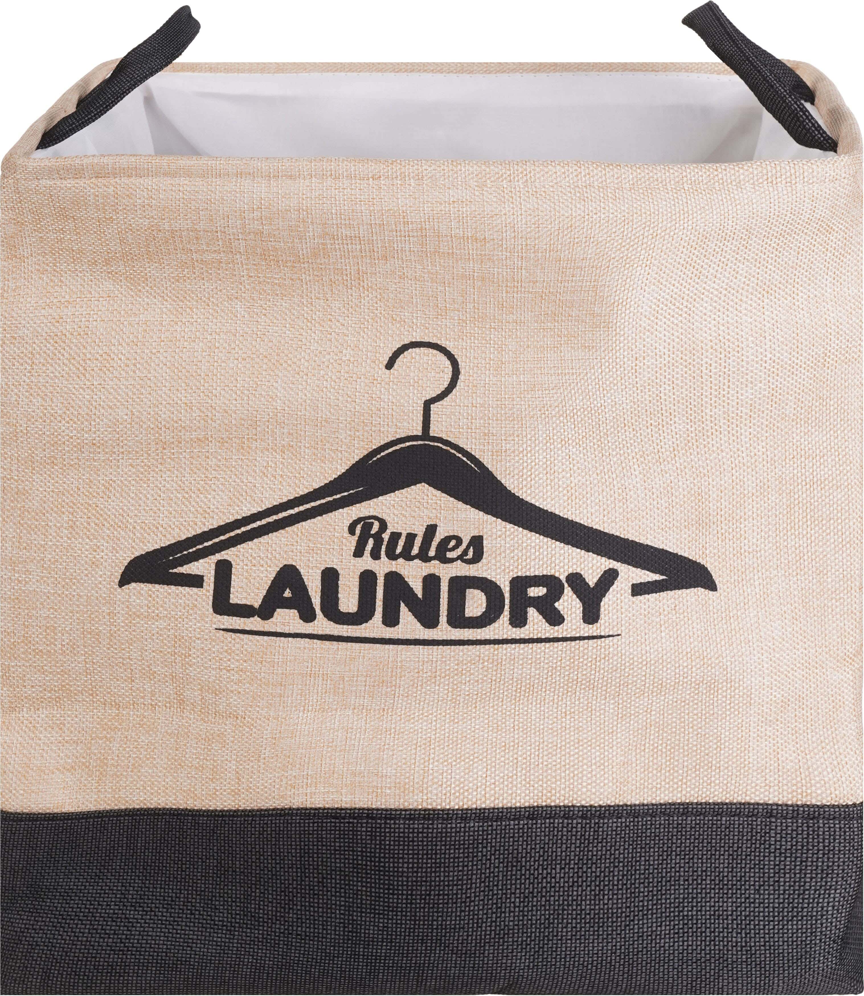 Linen Laundry Basket, Foldable, 39×35×26 cm - Black Beige