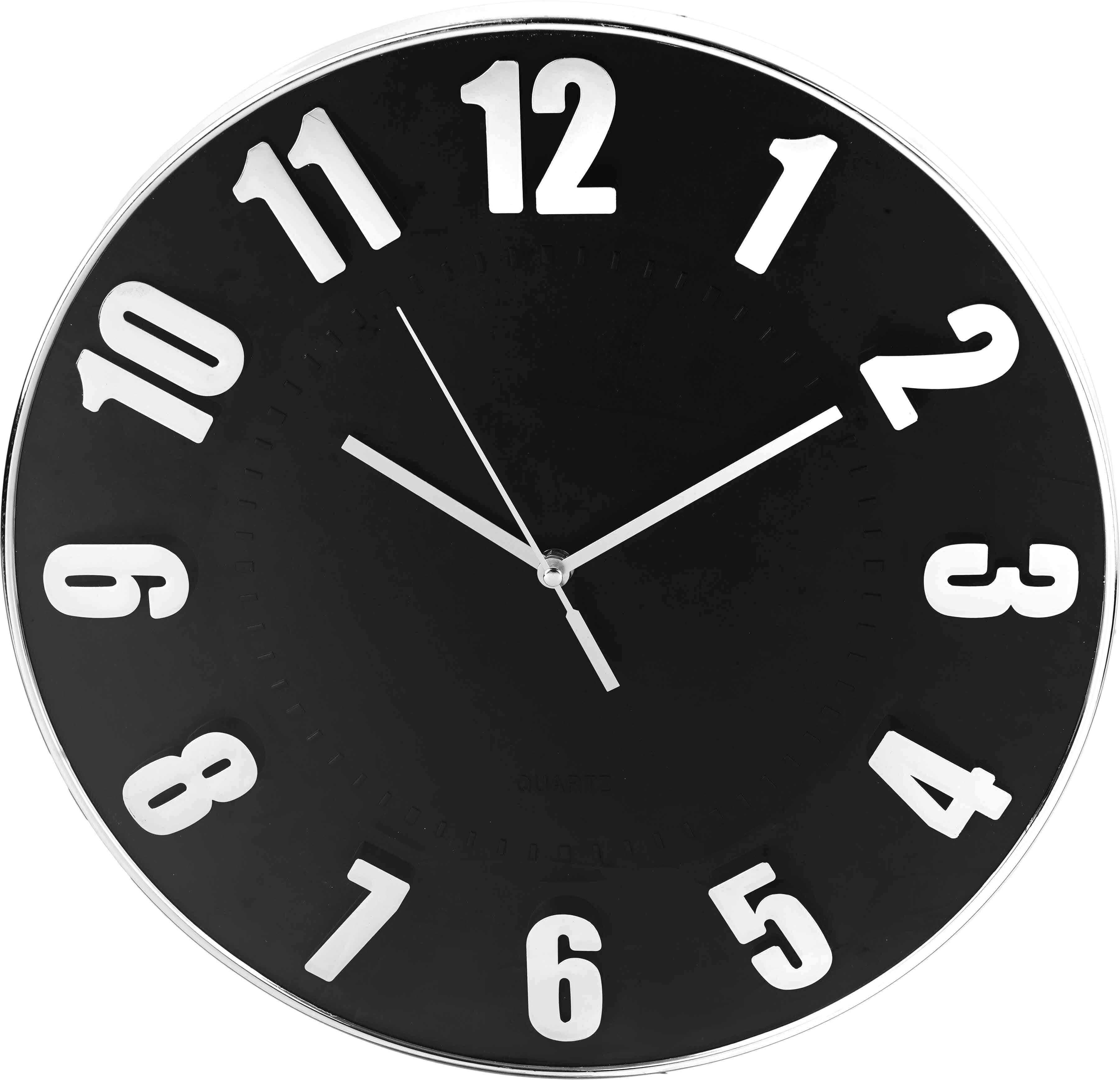 Round plastic wall clock, 40 cm - Black Silver