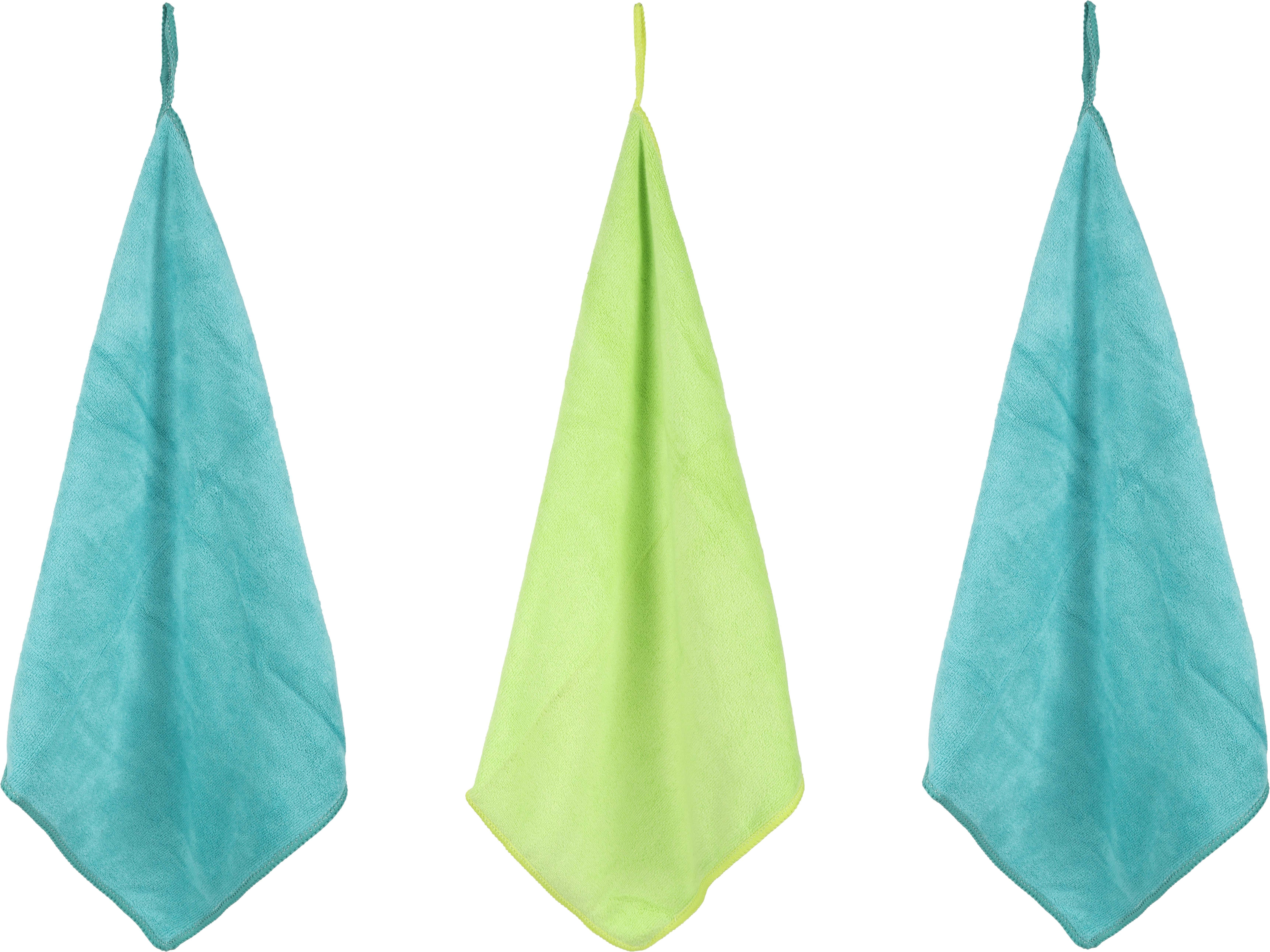 Microfiber Kitchen Cleaning Towel Set, 3 Pieces, 35 cm - Turquoise Lemon