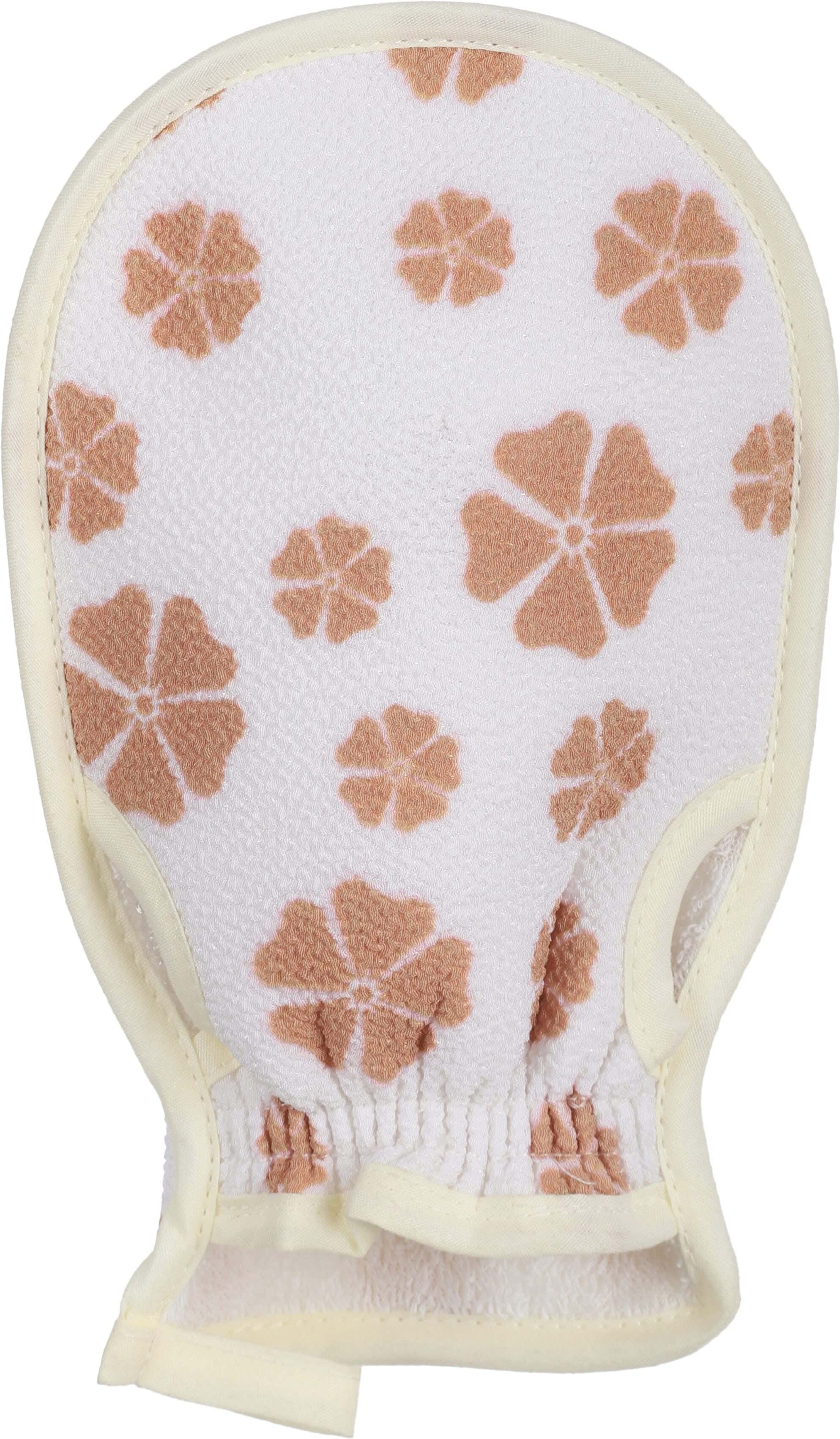 Glove Shaped Shower Loofah, 23×14.5 cm - White Brown