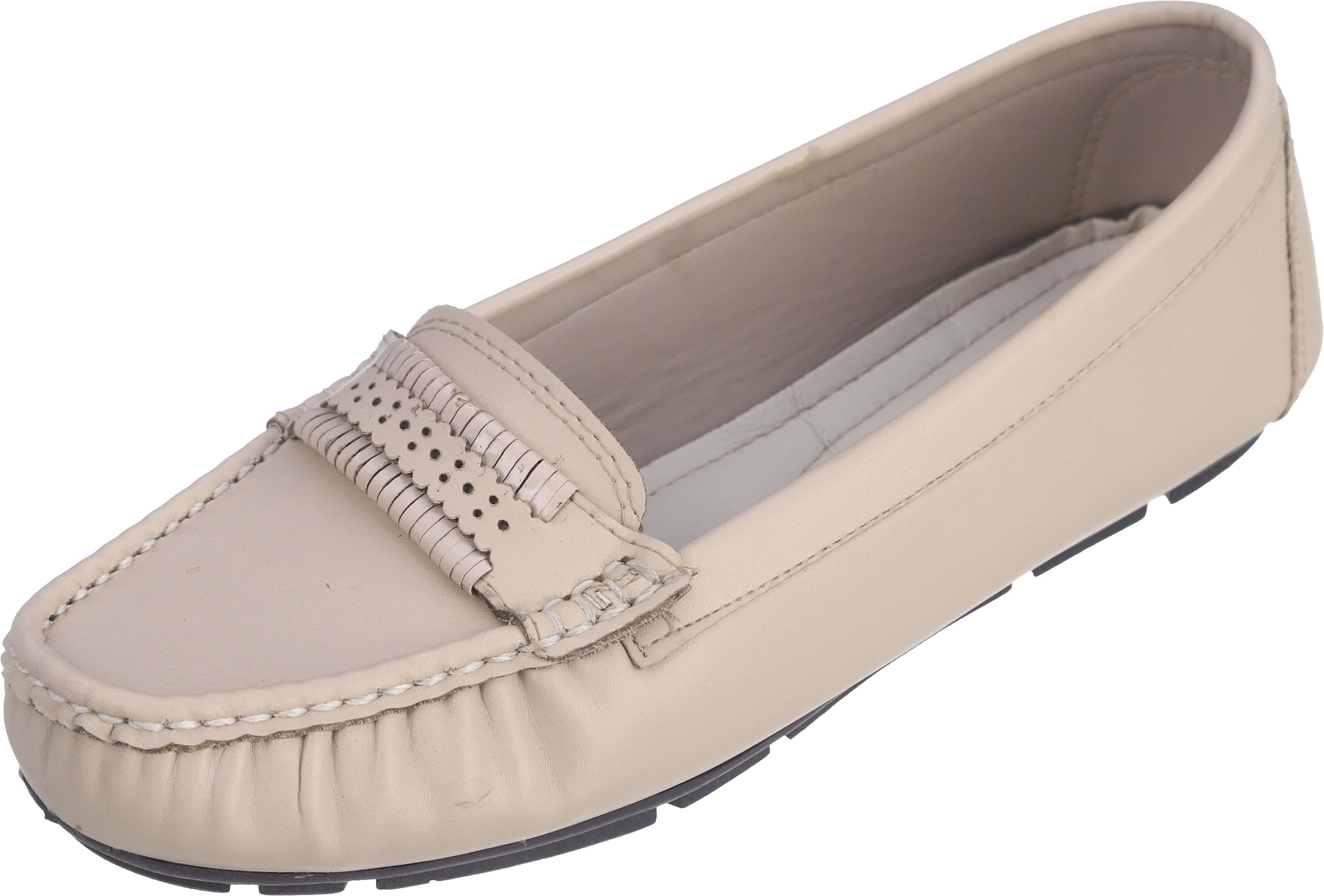 Leather Flat Shoe for Women, 37 EU - Beige