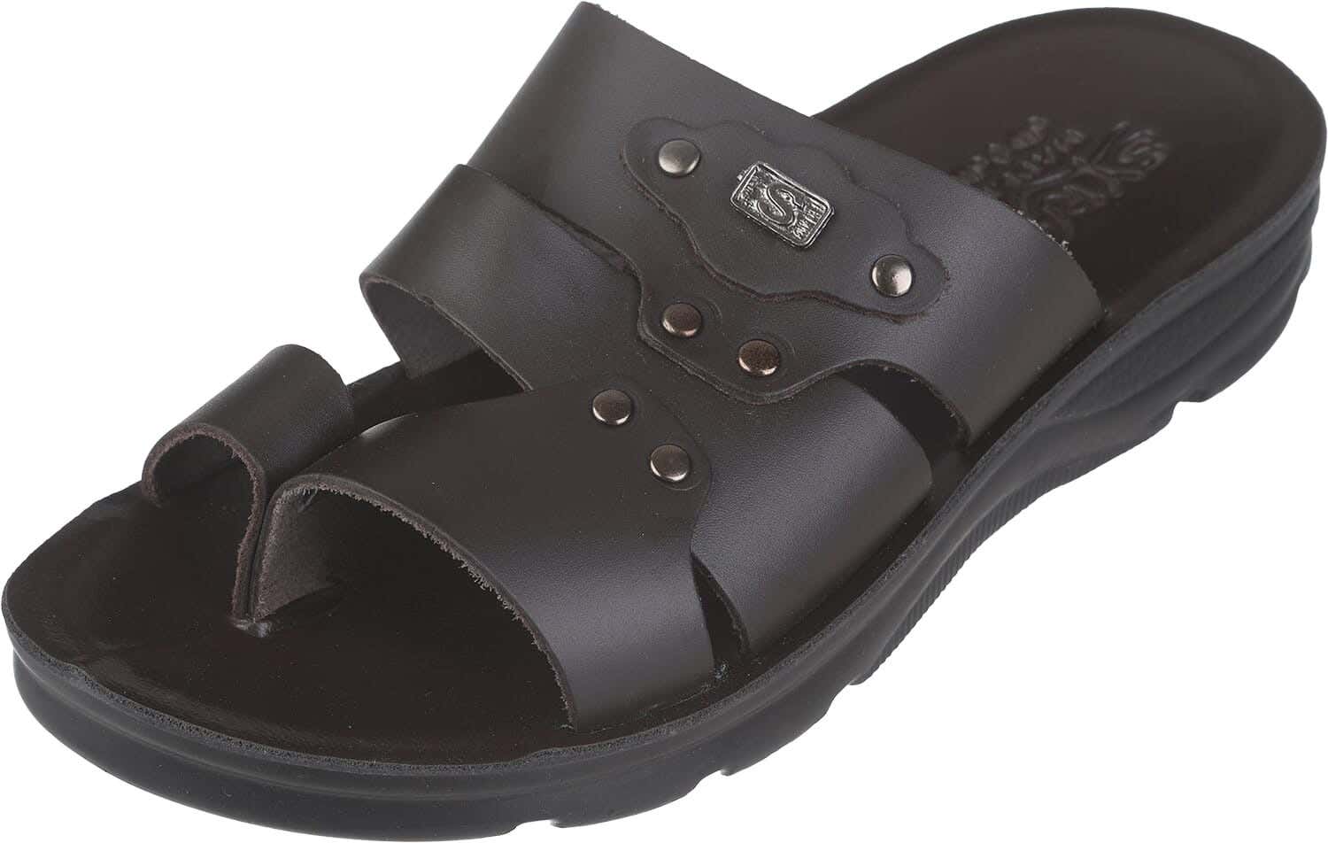 SYR Genuine Leather Flip Flop Slippers for Boys, 37 EU - Dark Brown