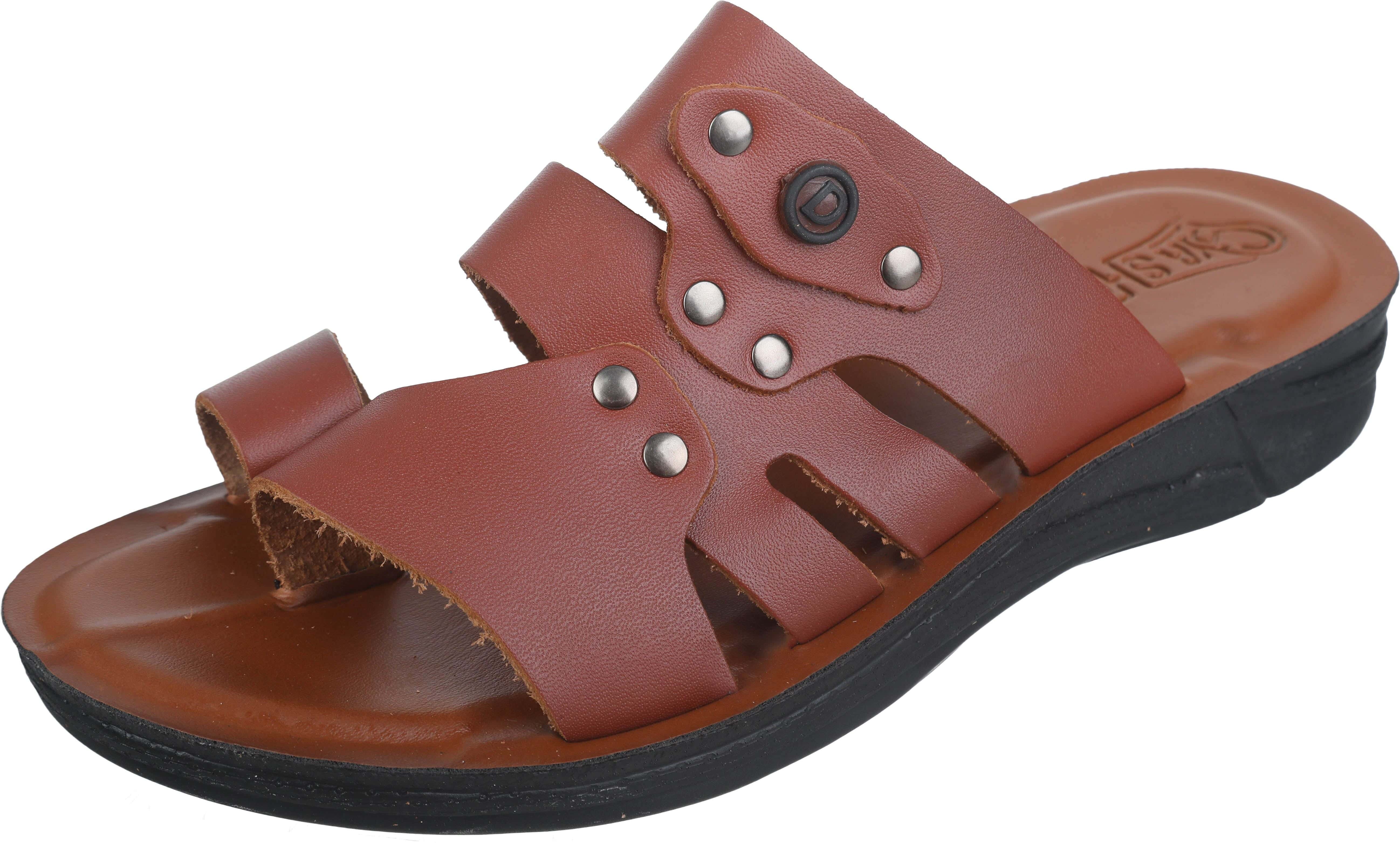 SYR Genuine Leather Flip Flop Slipper for Men, 45 EU - Havana