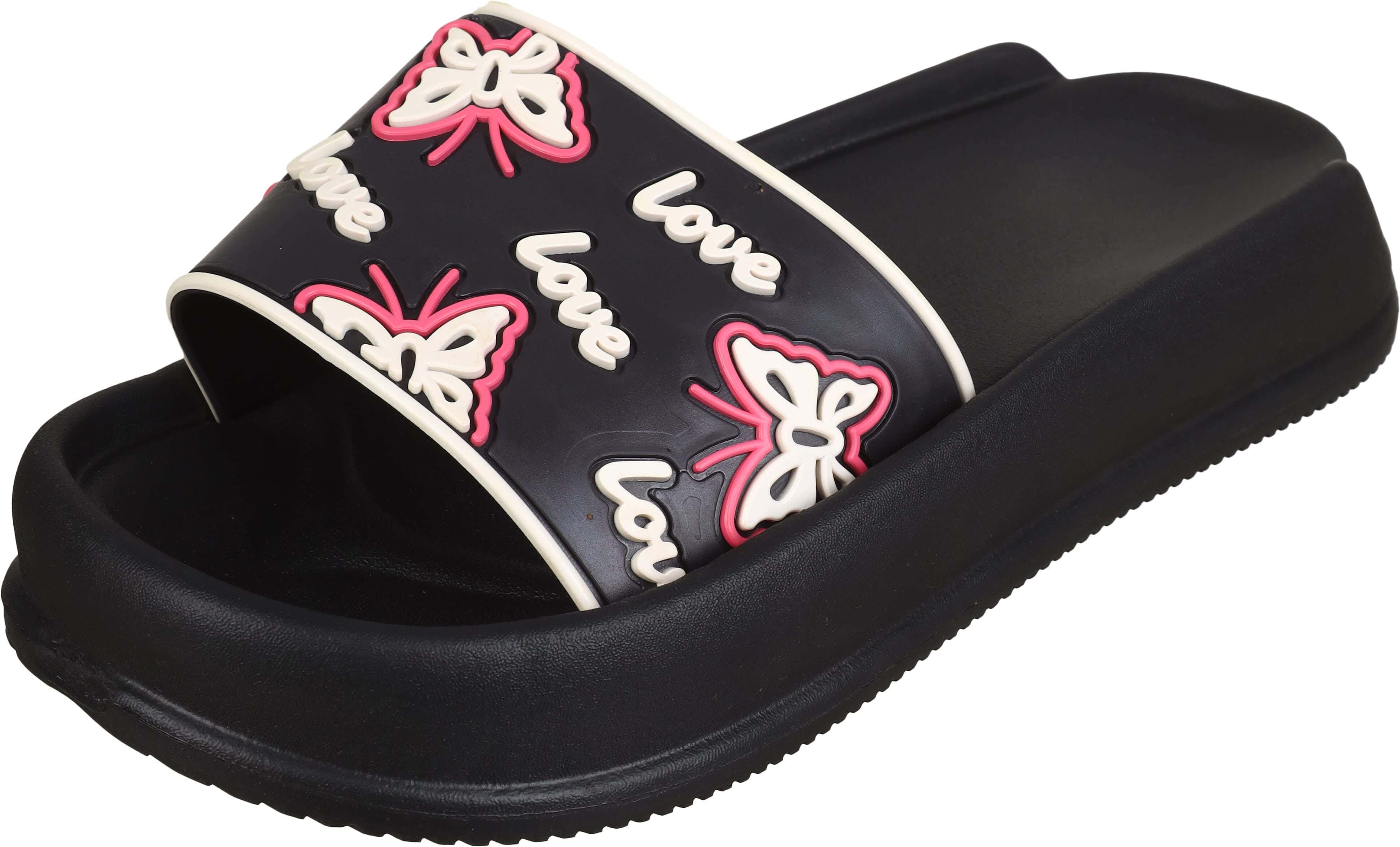 Plastic Slide Slippers For Women, 38 EU - Black White