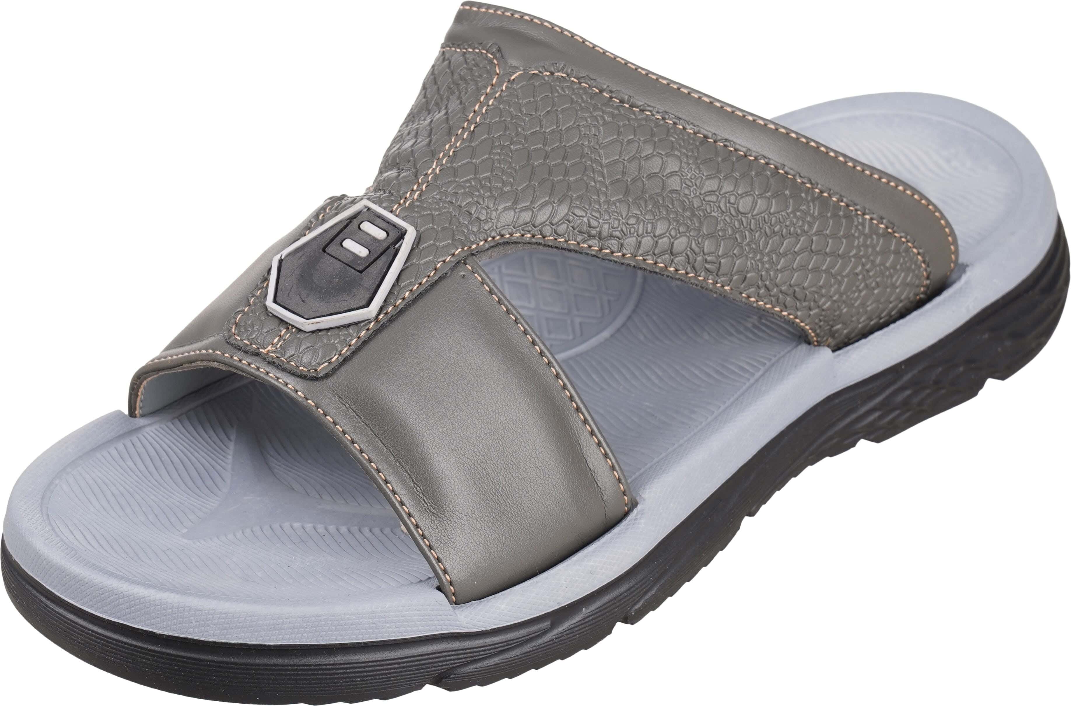 Leather Slide Slippers for Men, 45 EU - Grey White