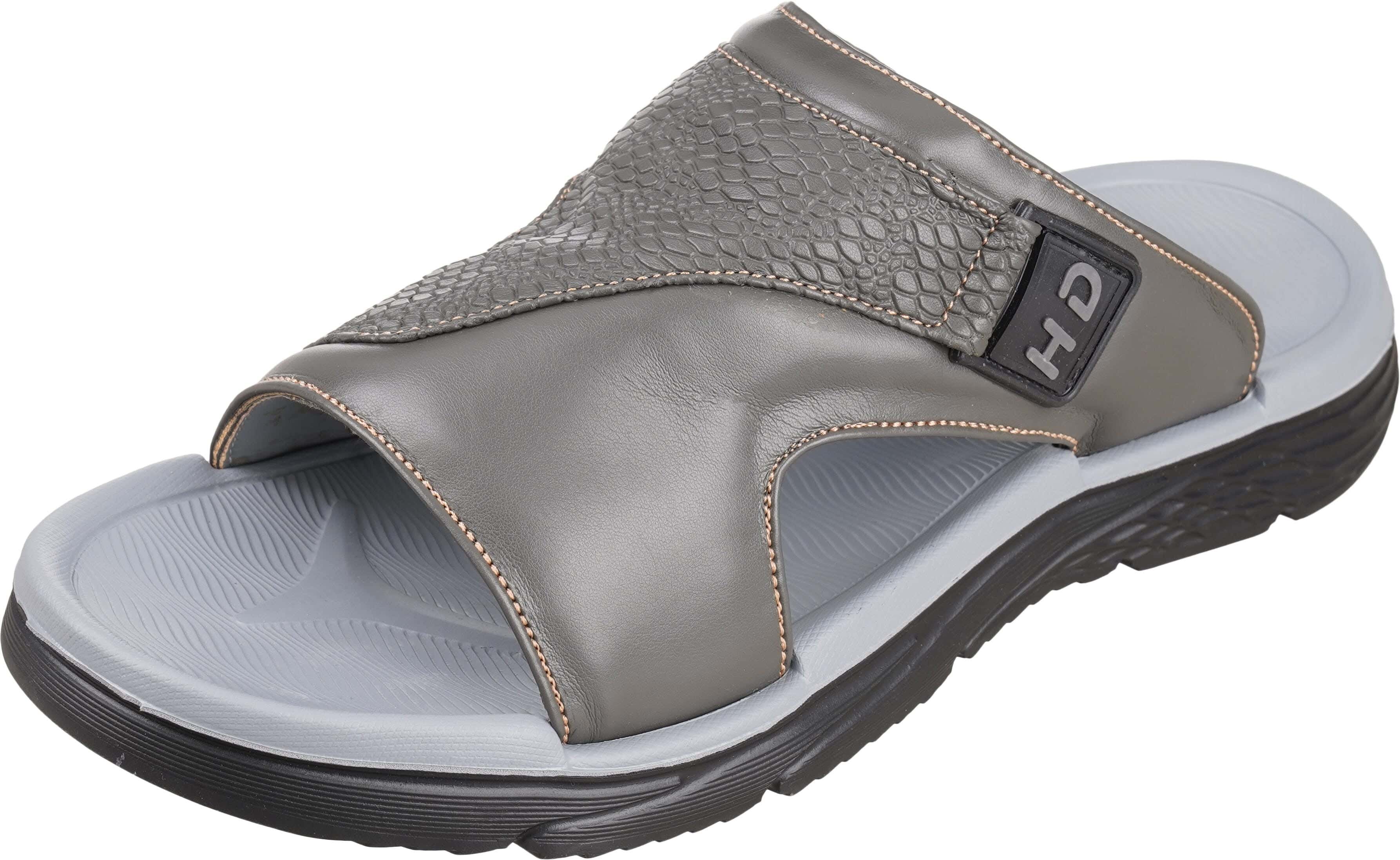 Leather Slide Slippers for Men, 44 EU - Grey White
