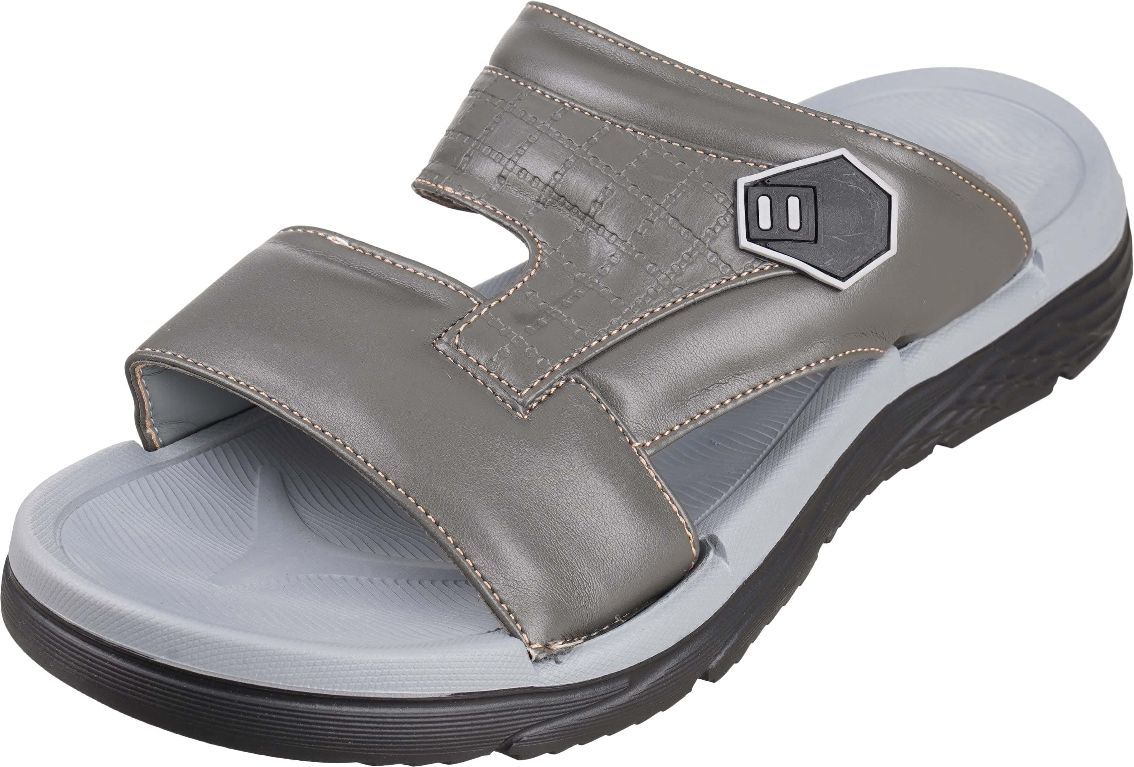 Leather Slide Slippers for Men, 46 EU - Grey White