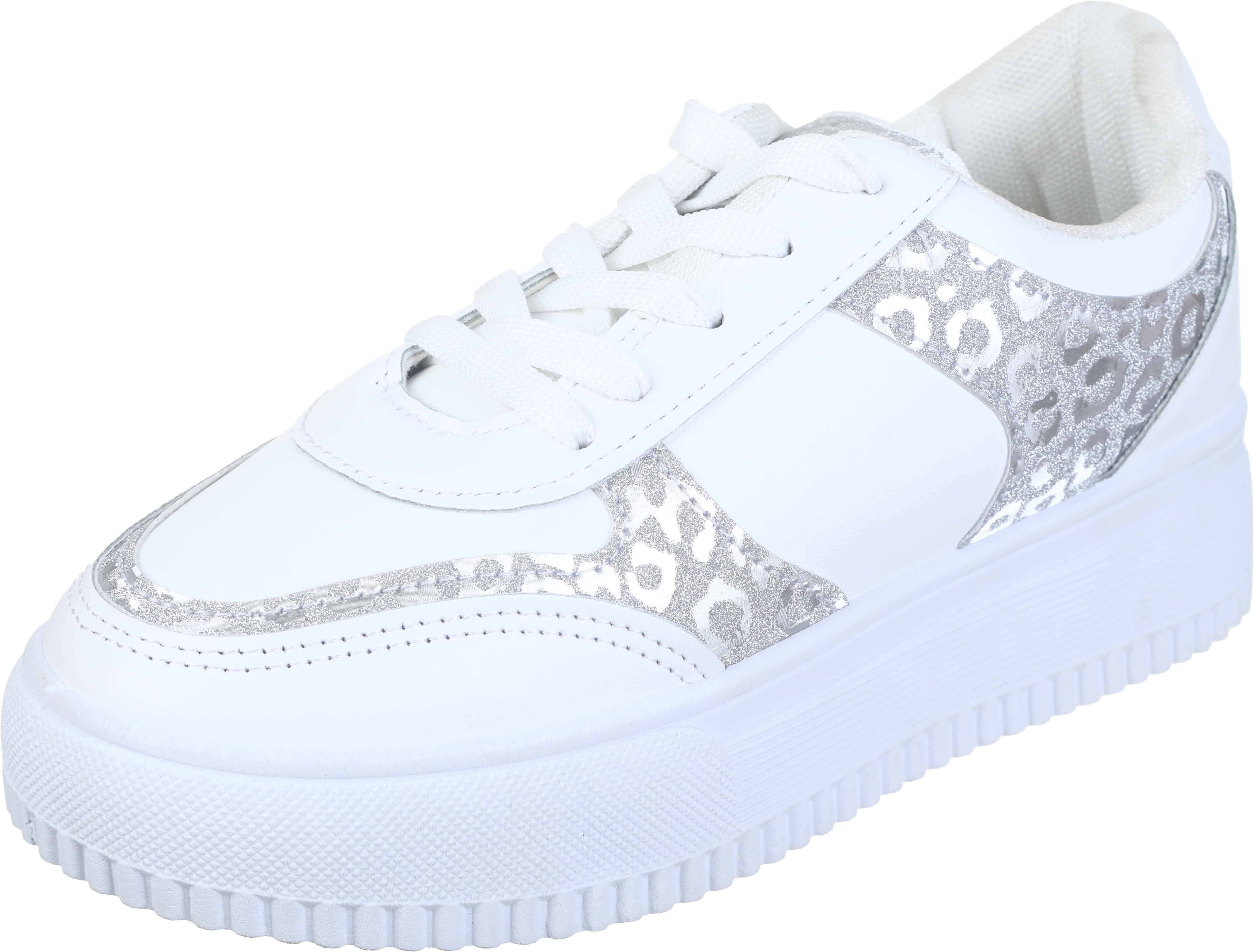 Leather Lace Up Shoes for Women, 40 EU - White Silver