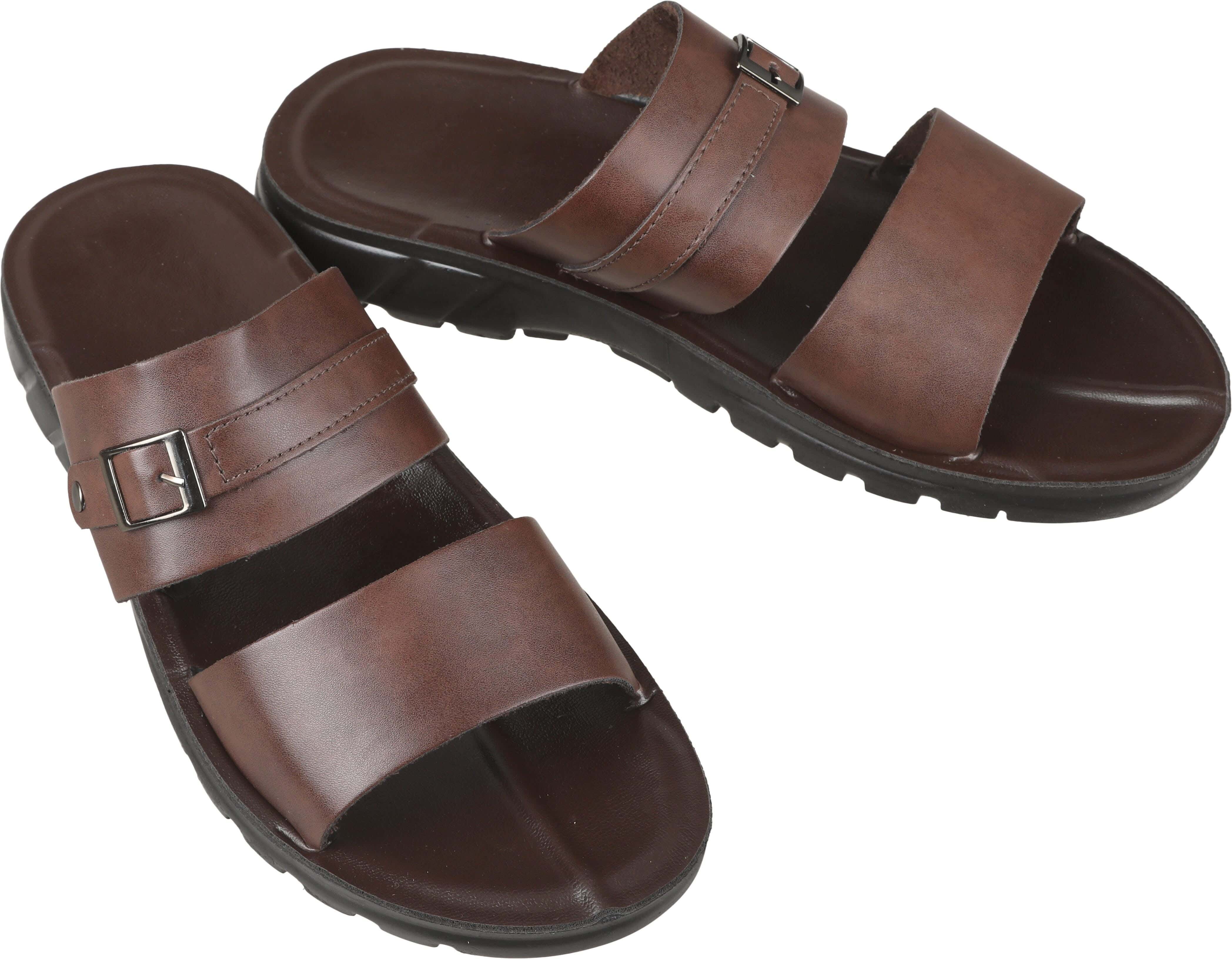 Leather Slide Slippers for Men, 43 EU - Dark Brown