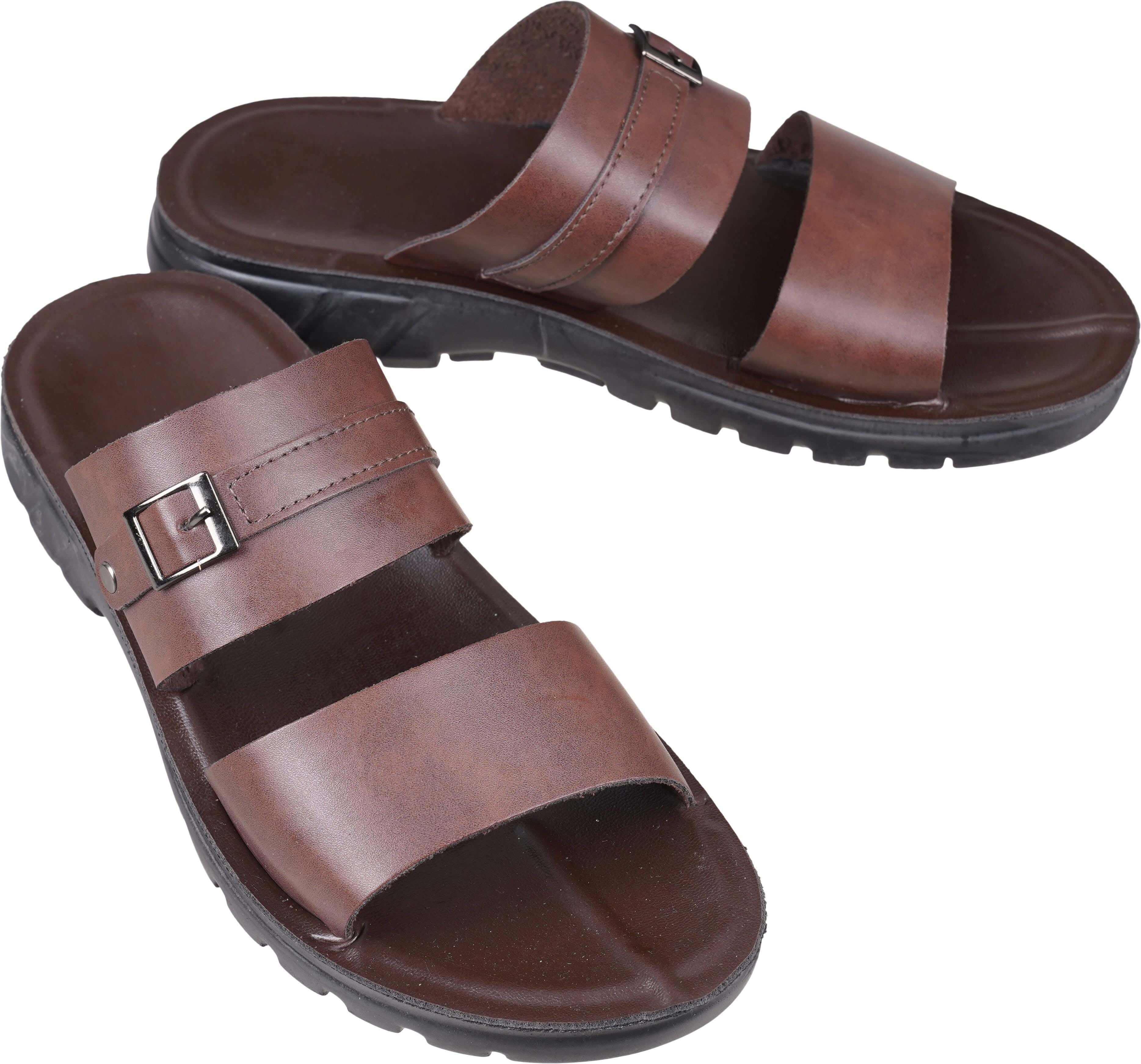 Men's Genuine Leather slide Slipper, 44 EU - Brown