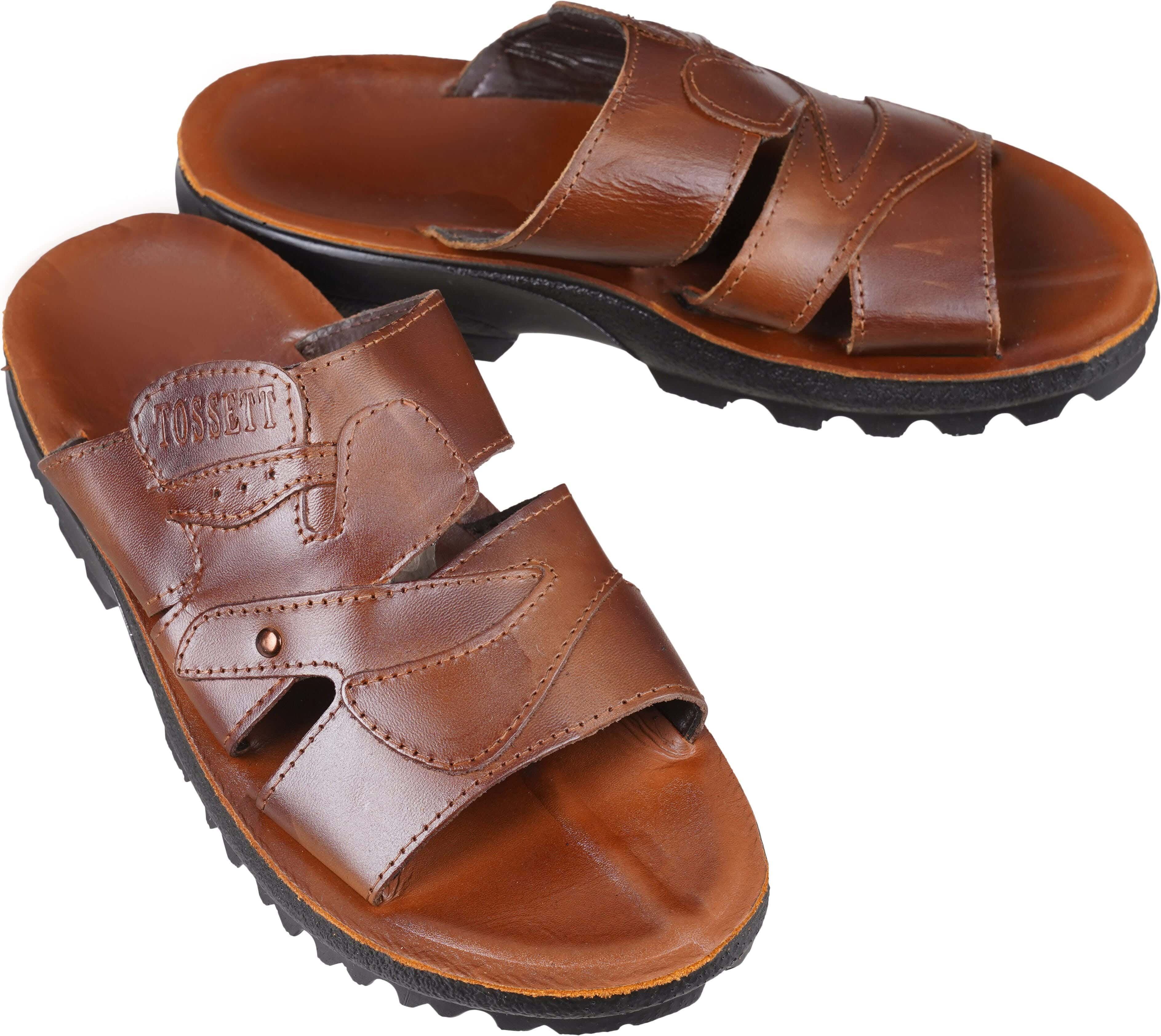 Men's Genuine Leather slide Slipper, 40 EU - Brown