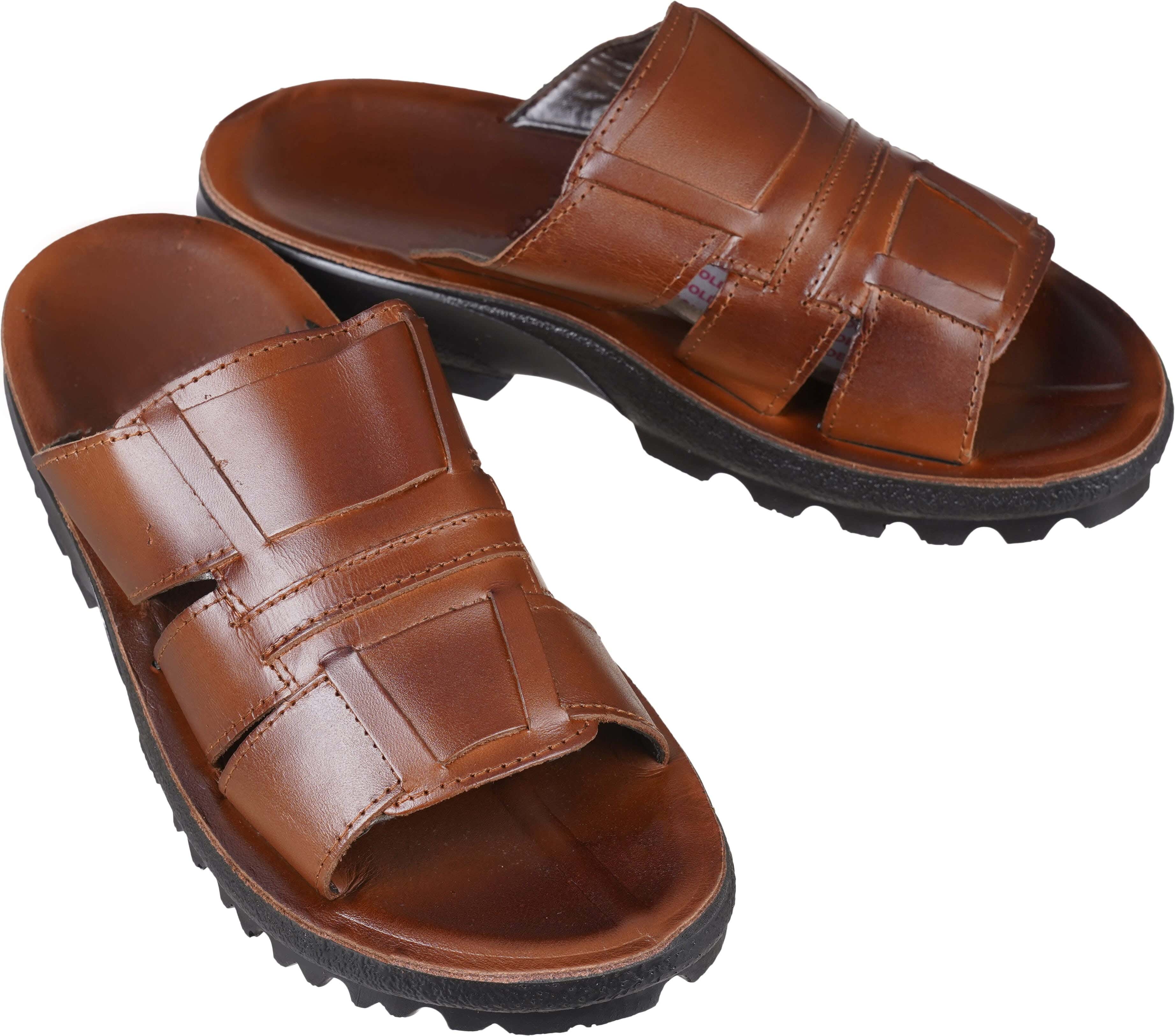 Men's Genuine Leather slide Slipper, 45 EU - Brown