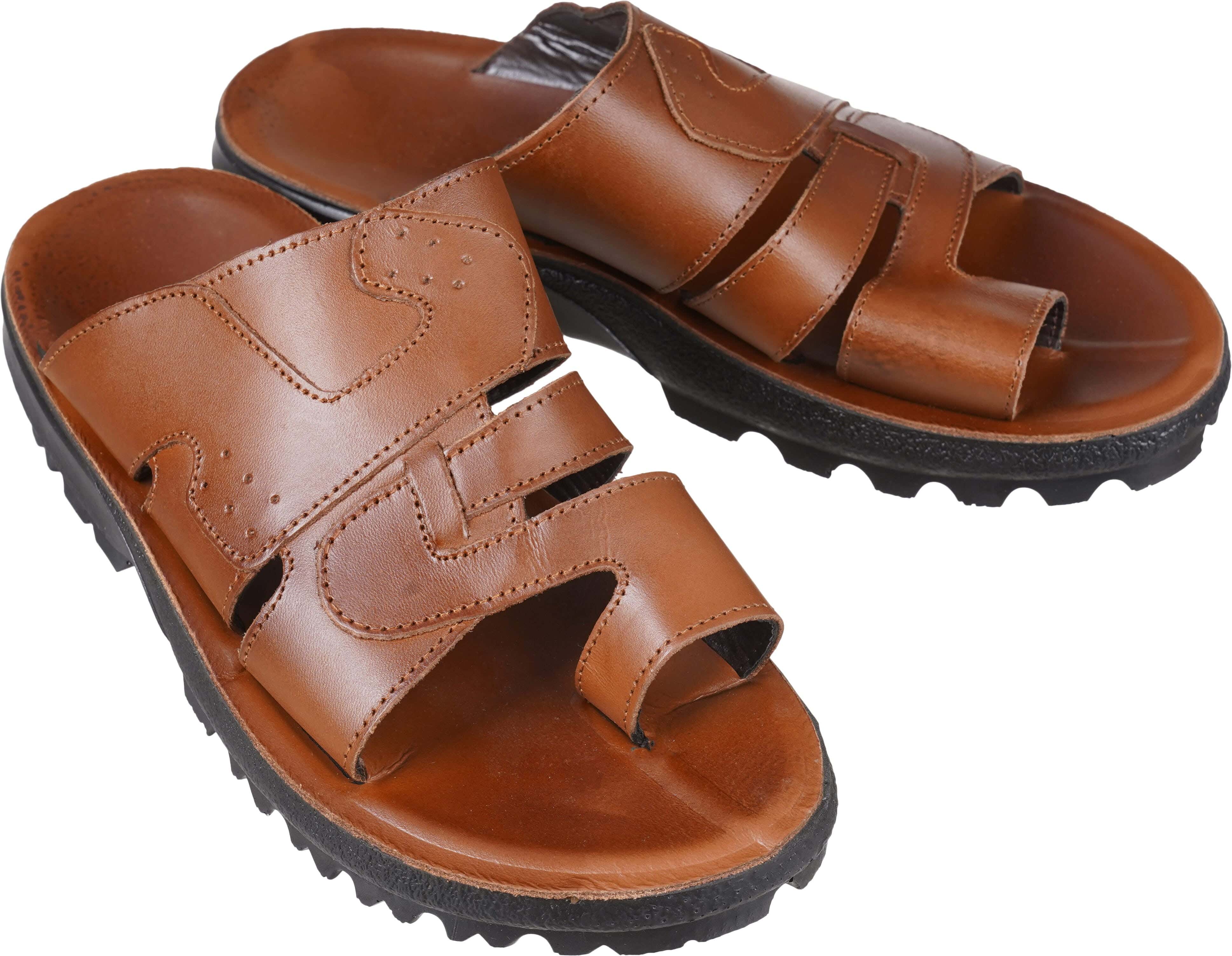Men's Genuine Leather Flip Flop Slipper, 42 EU - Brown