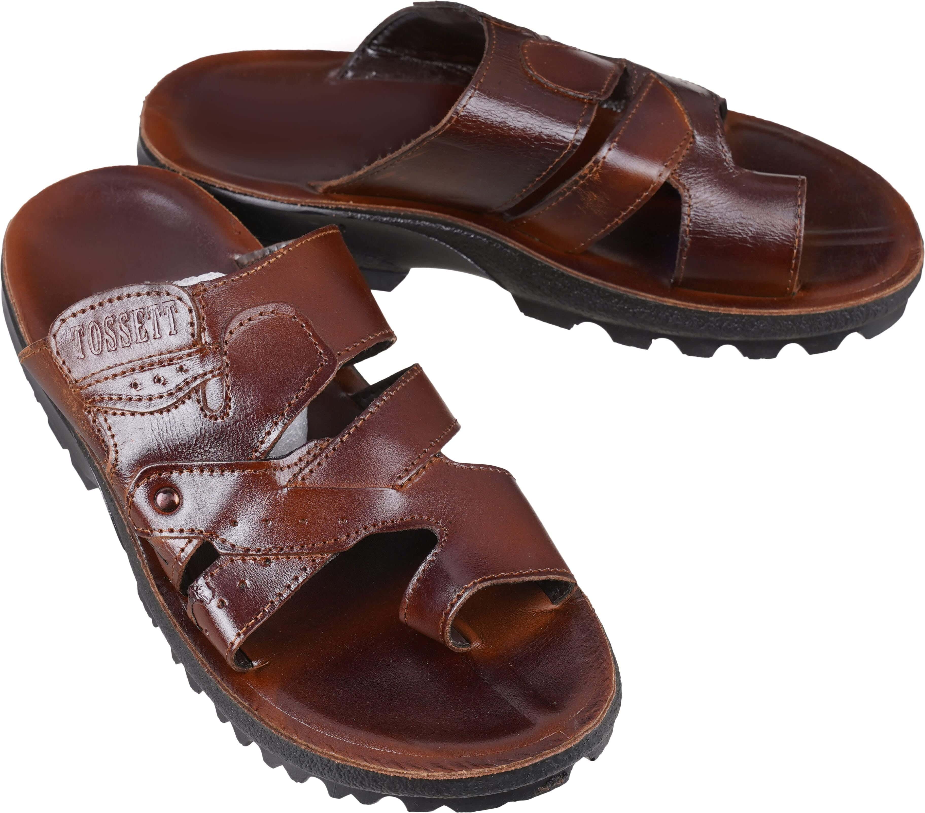 Men's Genuine Leather Flip Flop Slipper, 40 EU - Brown