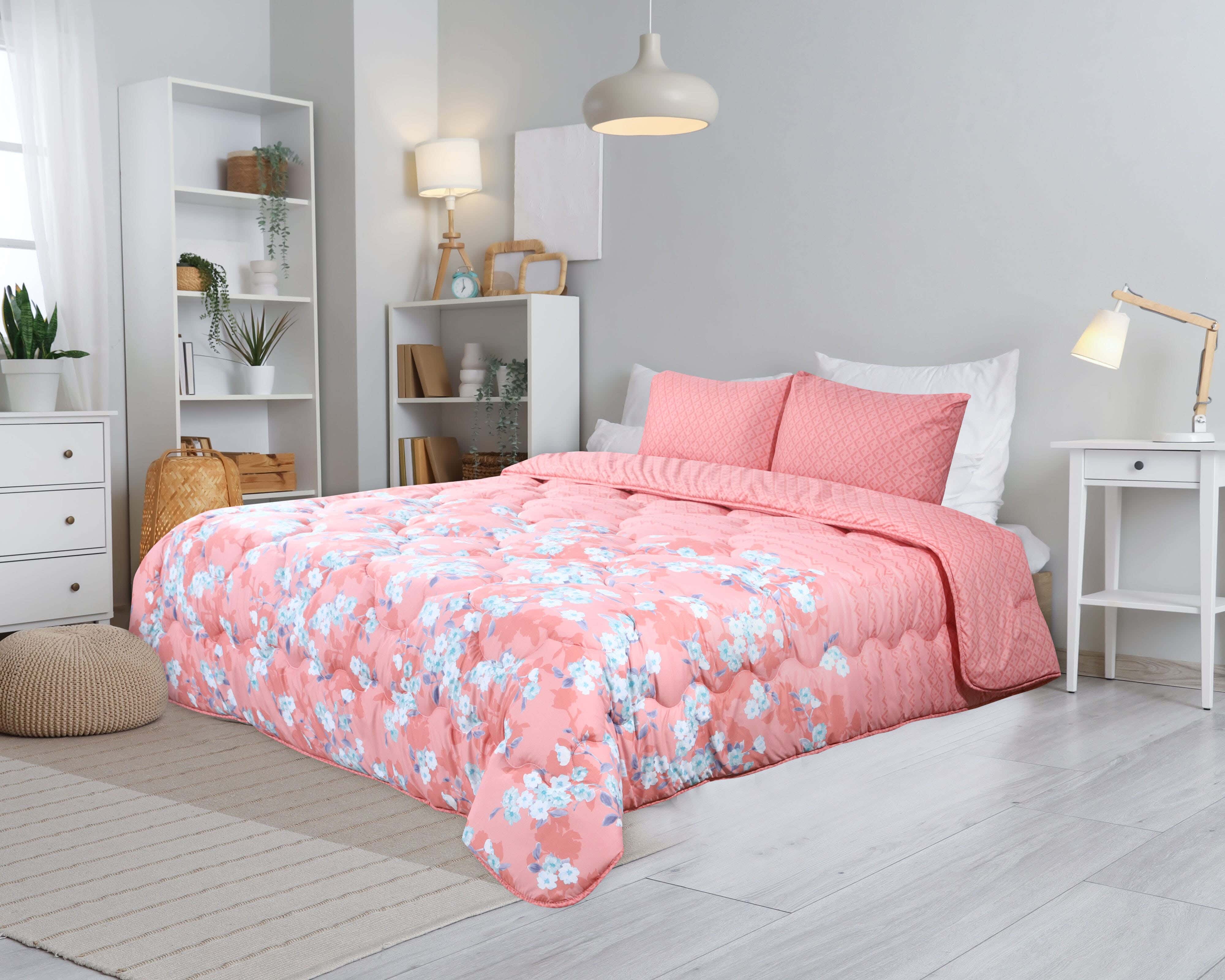 Bed&Bed Microfiber Quilt Set, 3 Pieces, 230x220 cm - Light Orange