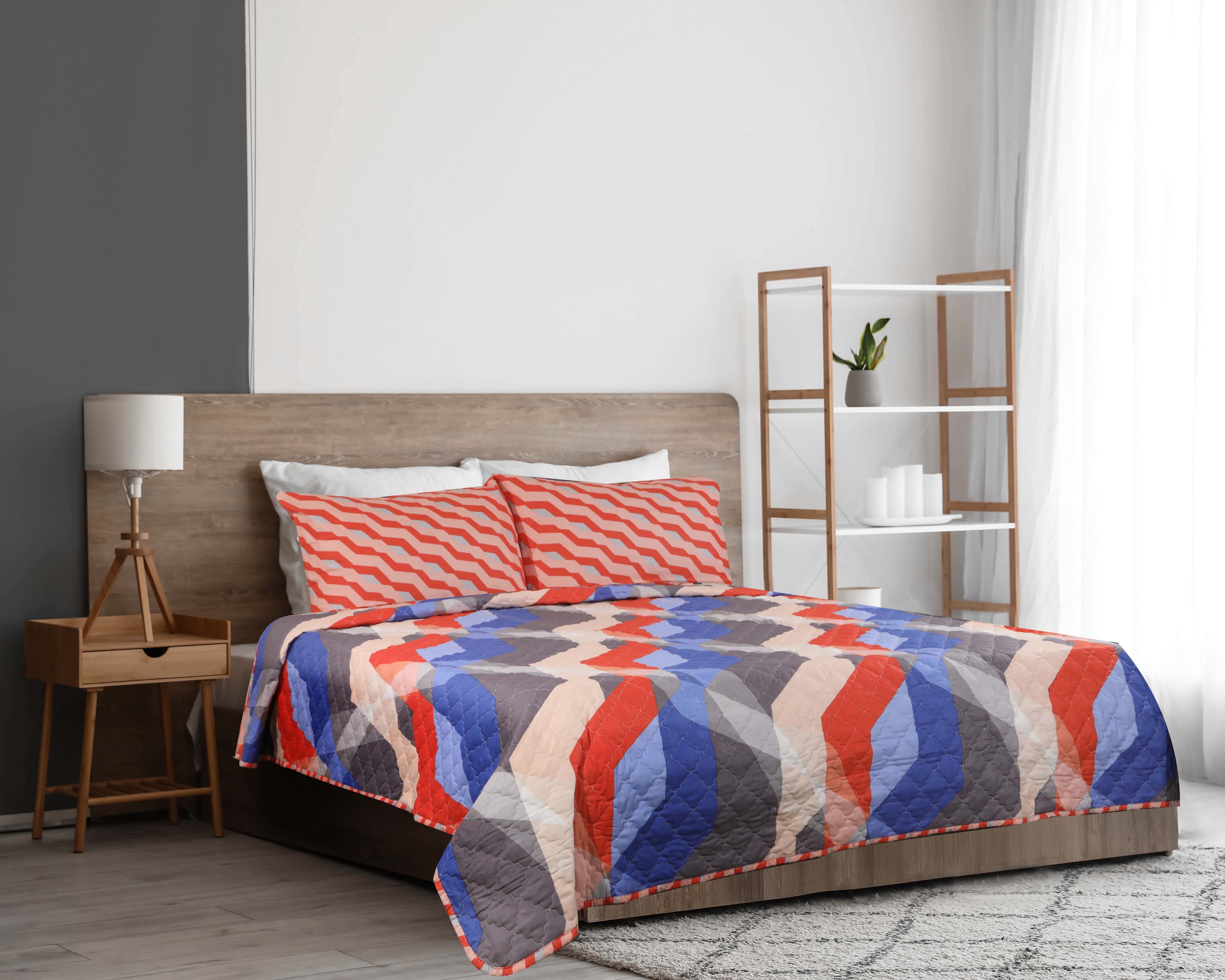 Al Maamoun Cotton Comforters Set, 3 Pieces, 240×240 cm - Multicolor