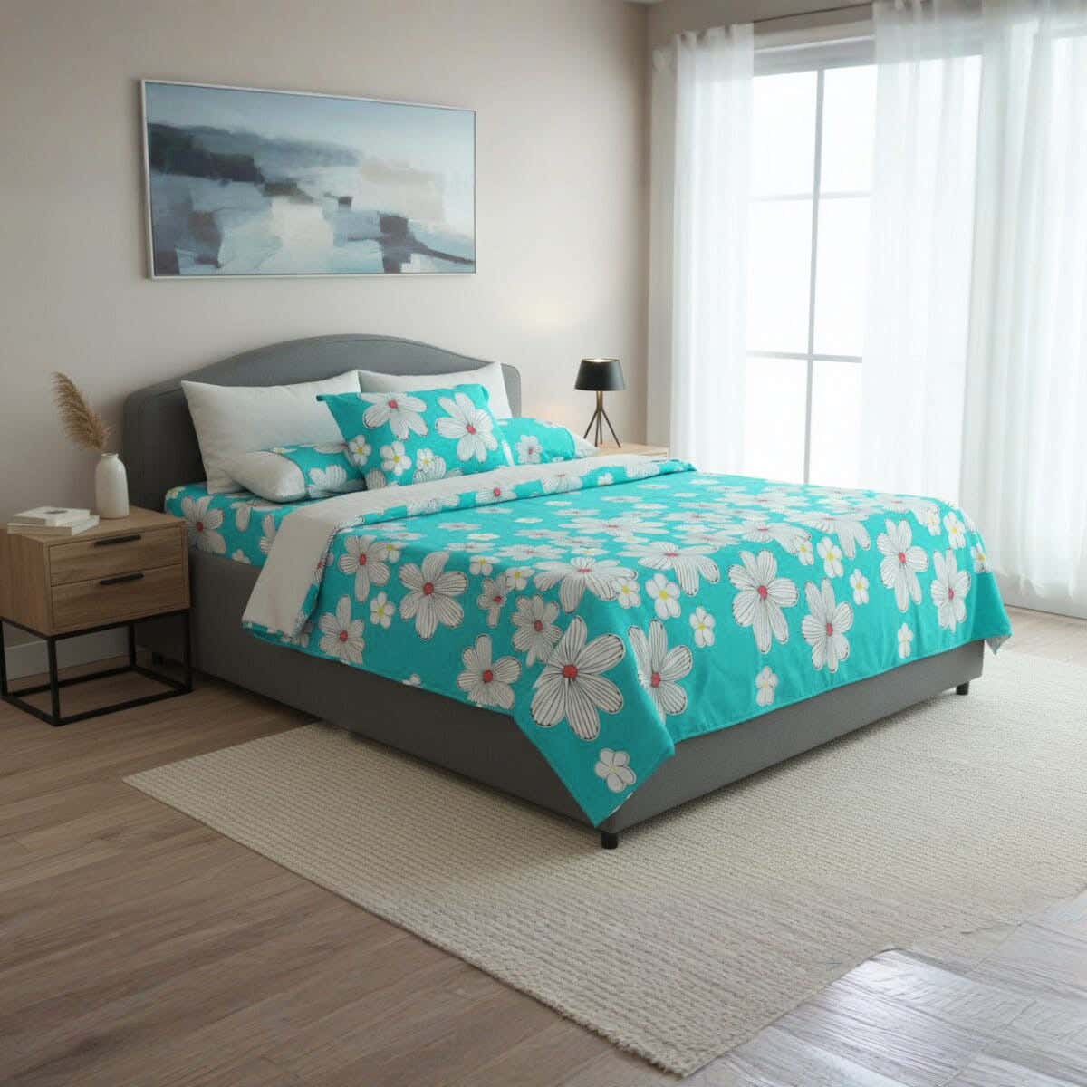 Lazord Bed Sheet Set, 3 Pieces, 240×170 cm - Light Turquoise White