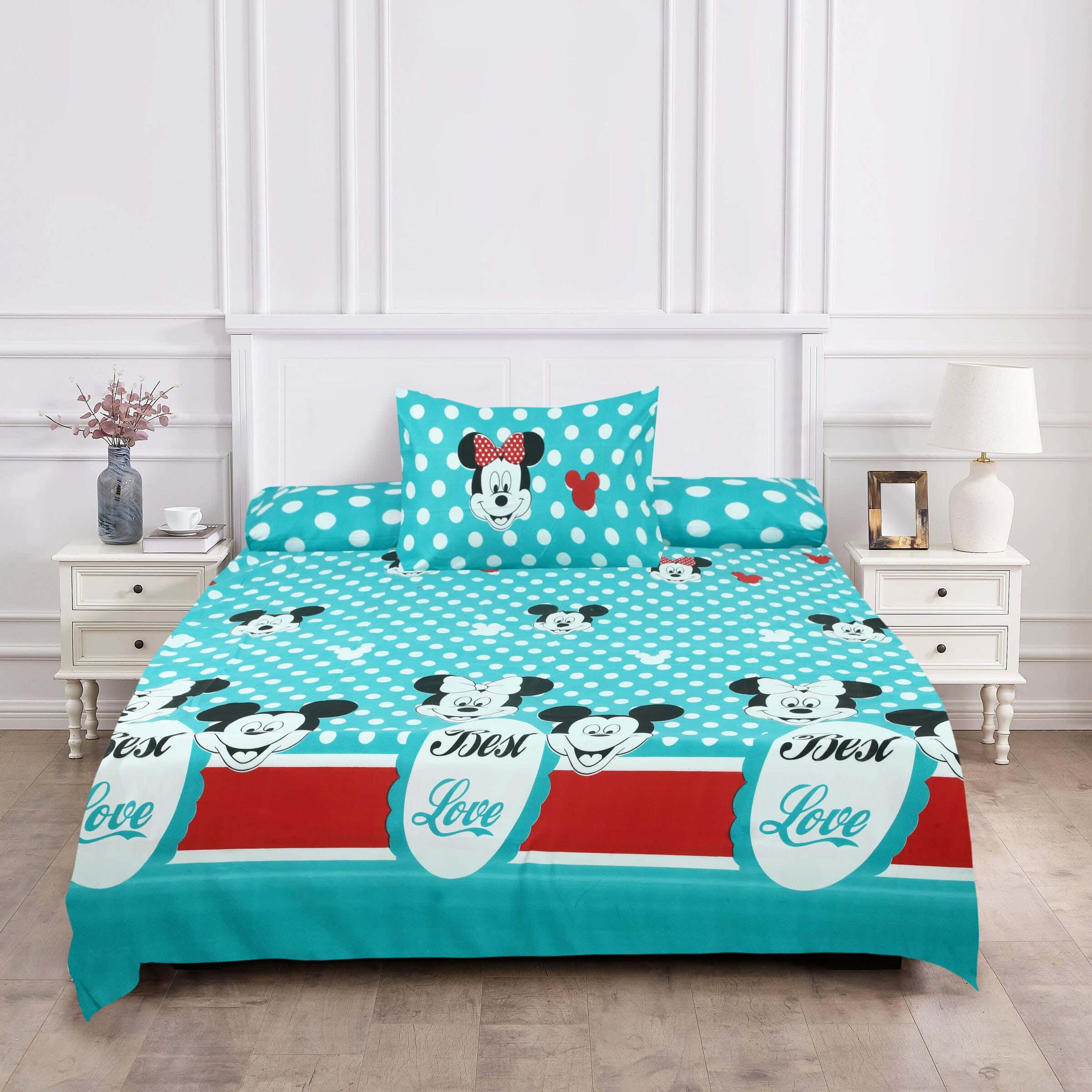 Baby Bed Sheet Set, 3 Pieces, 240×170 cm - Turquoise White