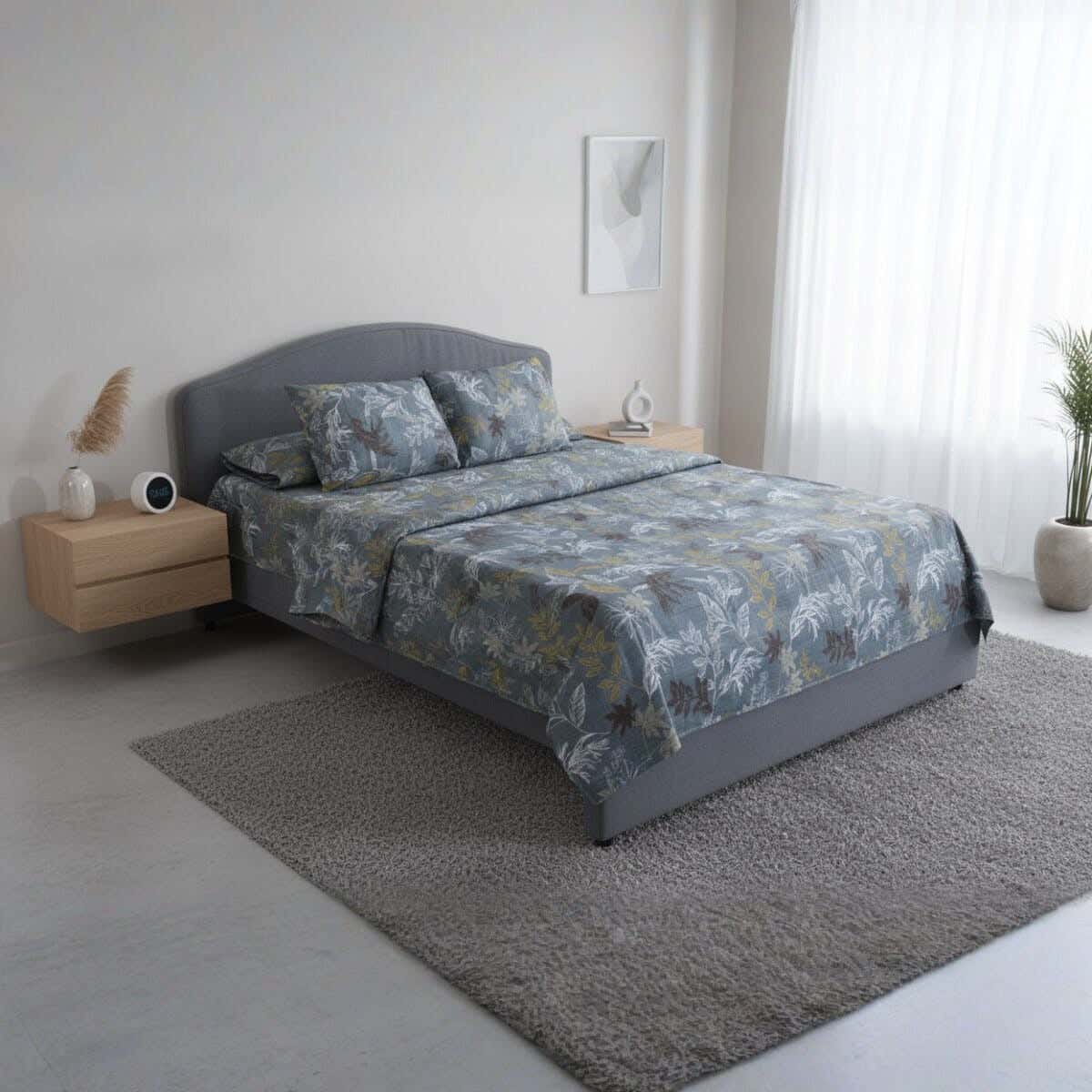 Fabric Printed Bedding Sheet Set, 4 Pieces, 215×235 cm - Multicolor