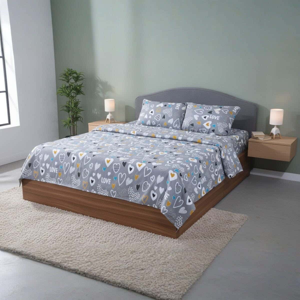 Fabric Printed Bedding Sheet Set, 4 Pieces, 215×235 cm - Multicolor