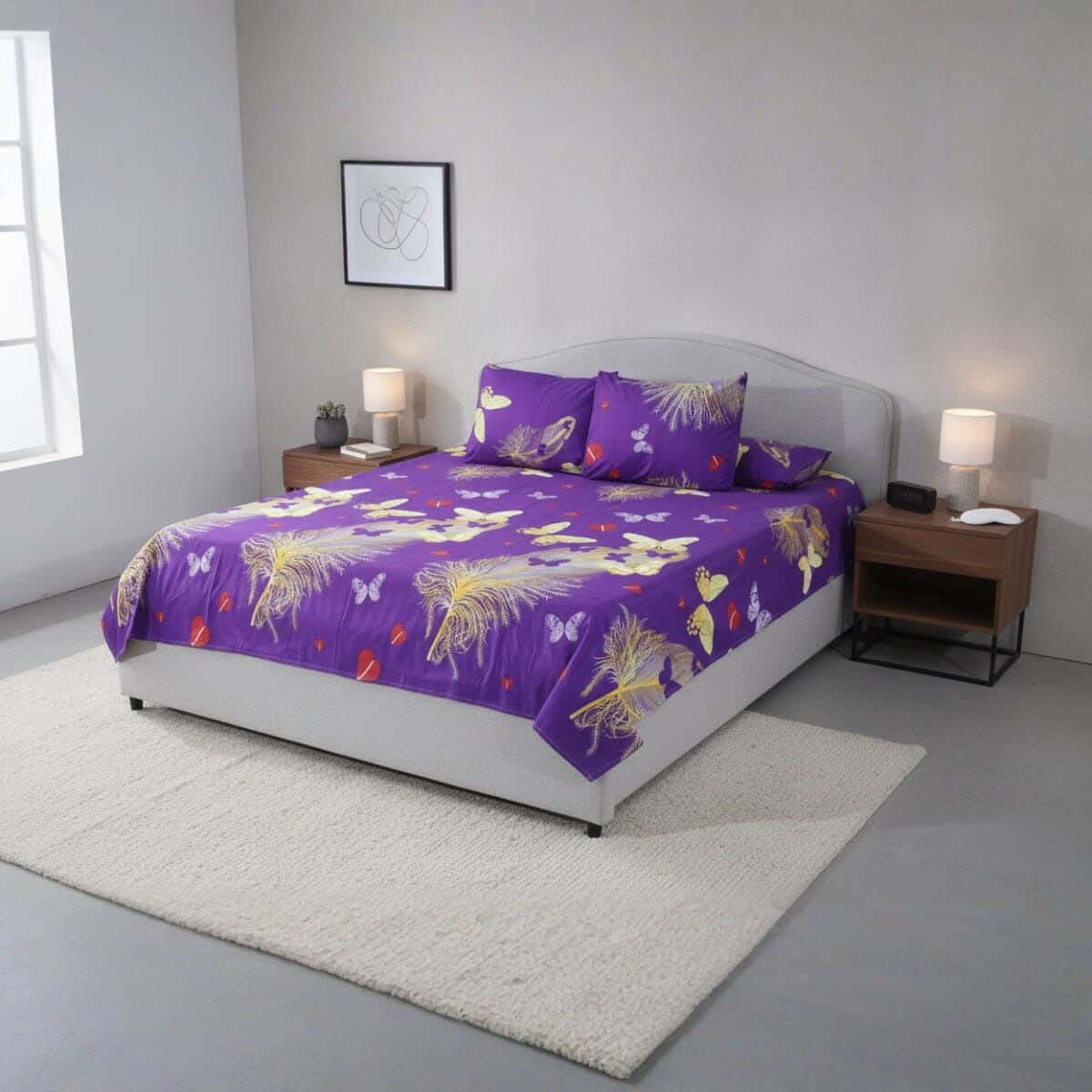 Fabric Printed Bedding Sheet Set, 4 Pieces, 215×235 cm - Multicolor