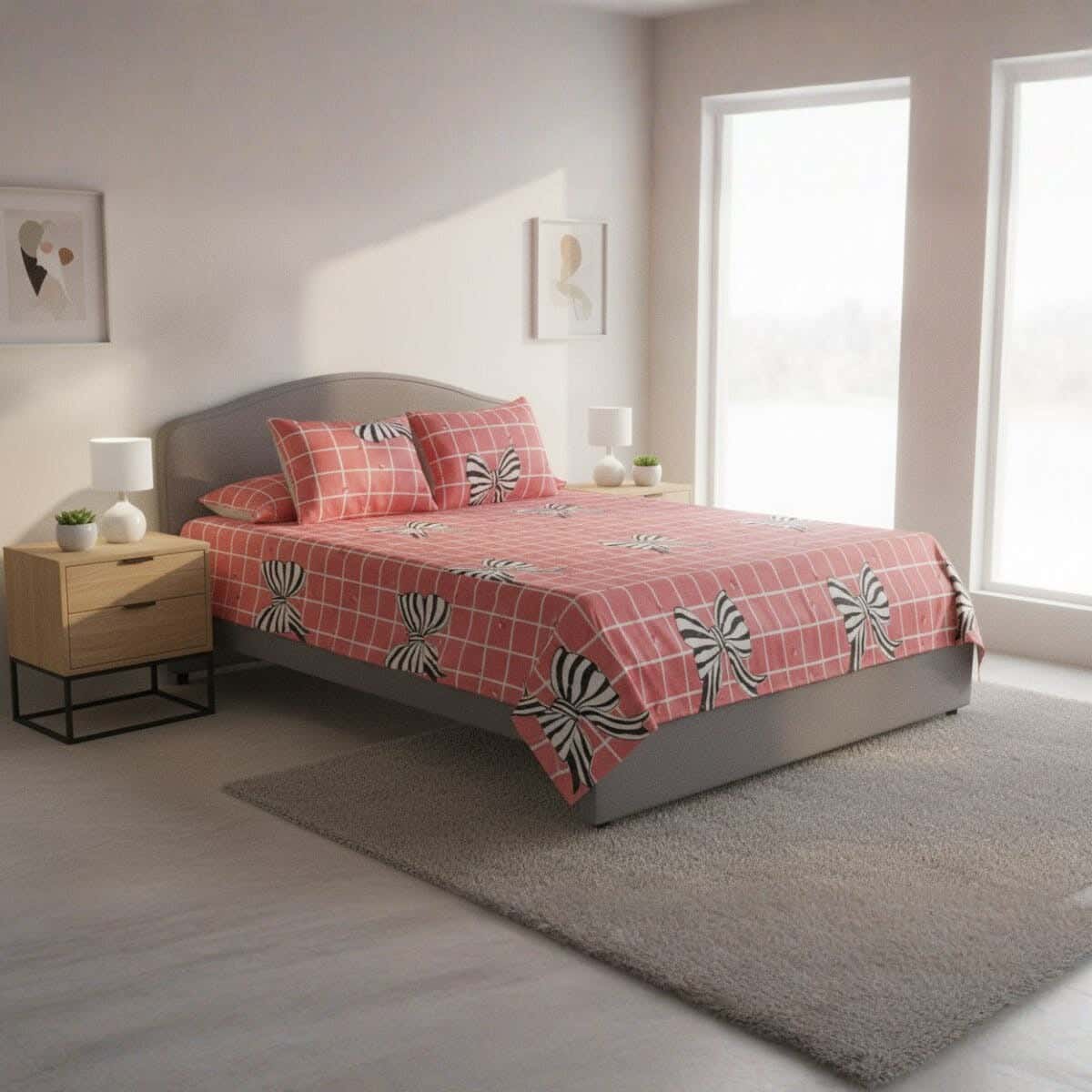 Fabric Printed Bedding Sheet Set, 4 Pieces, 215×235 cm - Multicolor