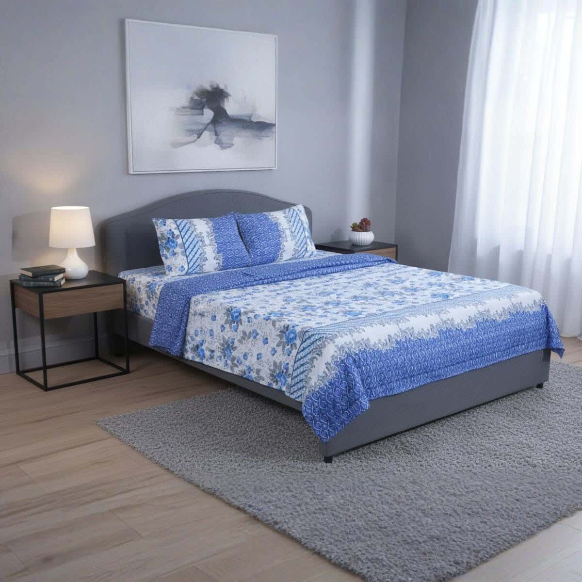 Fabric Printed Bedding Sheet Set, 4 Pieces, 215×235 cm - Multicolor