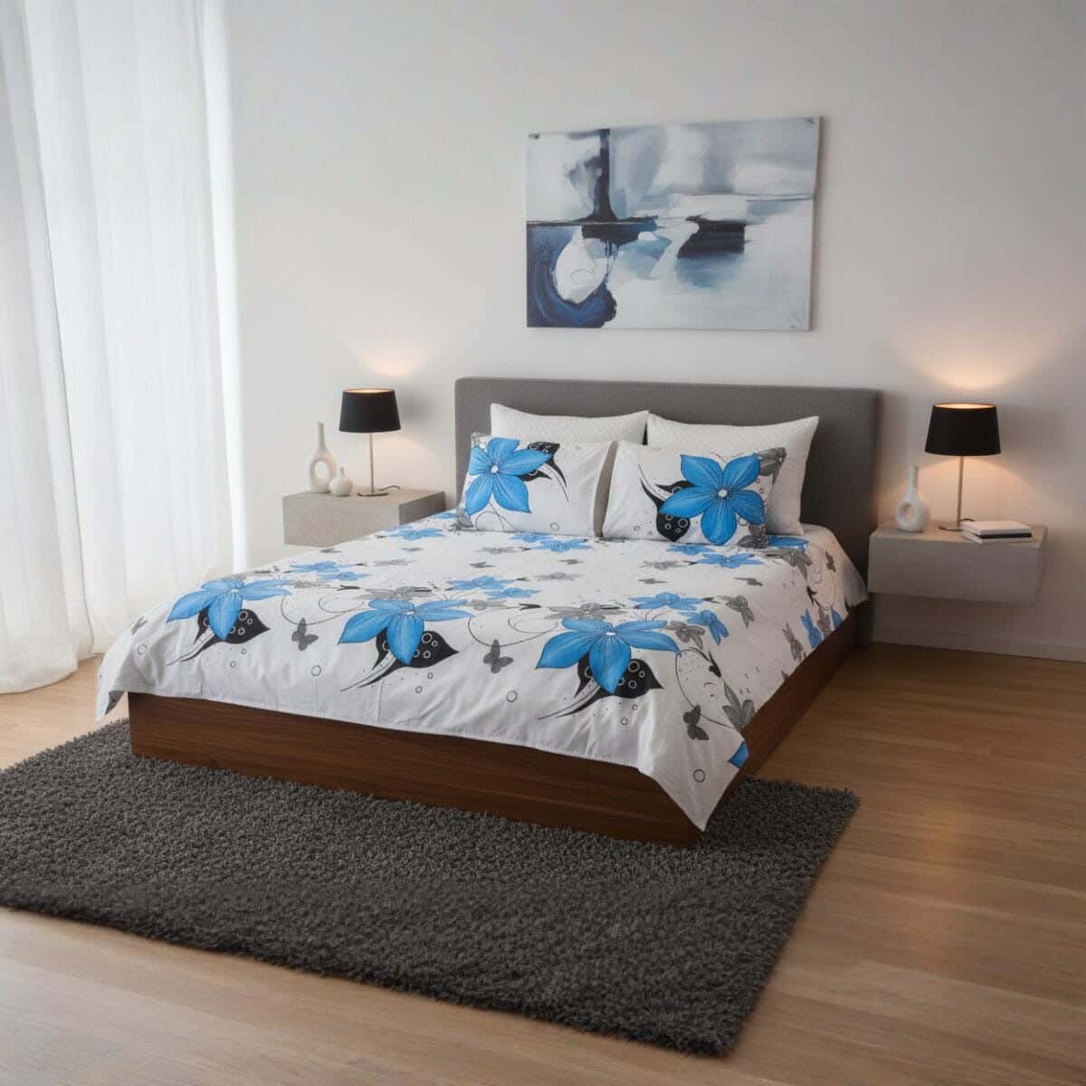 Fabric Printed Bedding Sheet Set, 4 Pieces, 215×235 cm - Multicolor