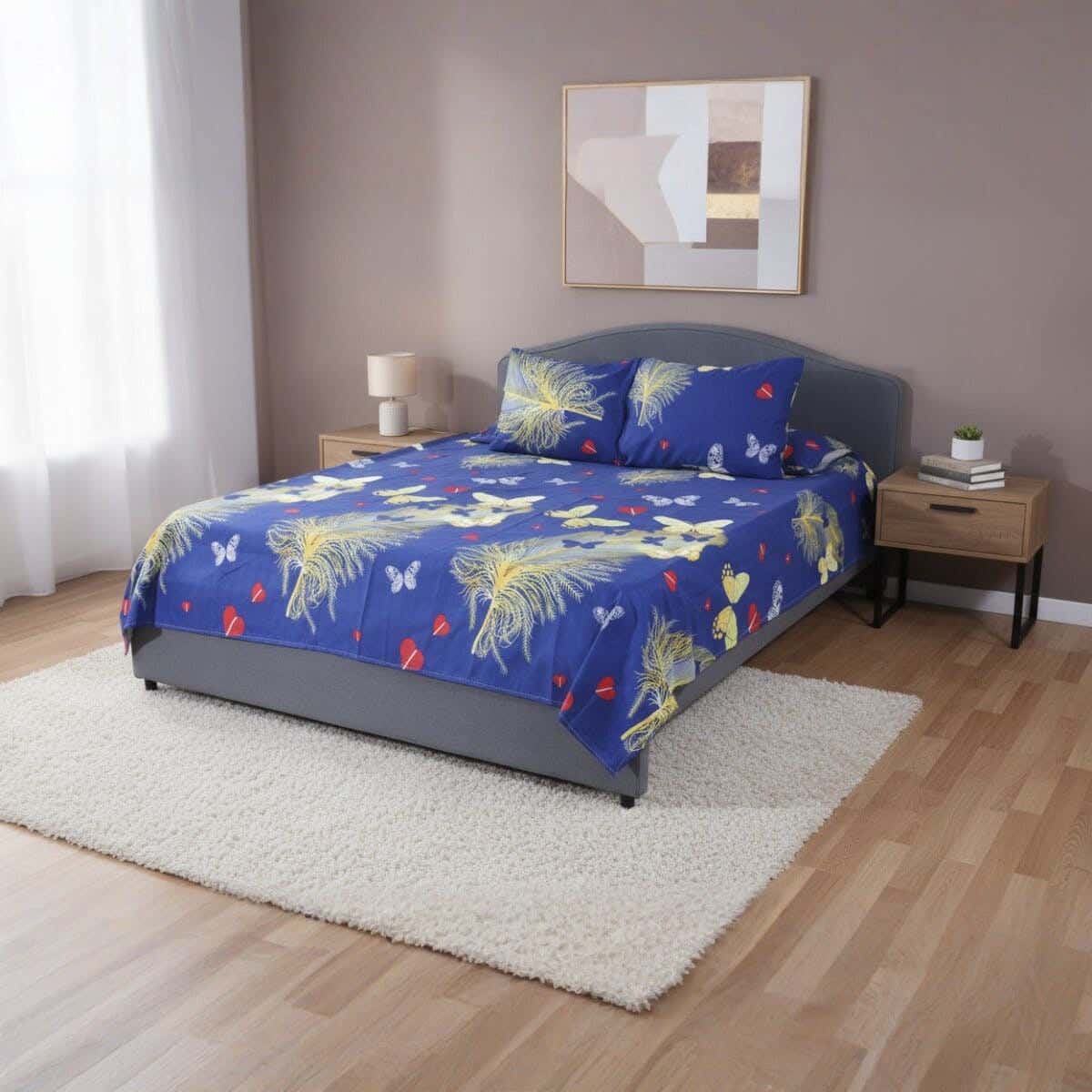 Fabric Printed Bedding Sheet Set, 4 Pieces, 215×235 cm - Multicolor