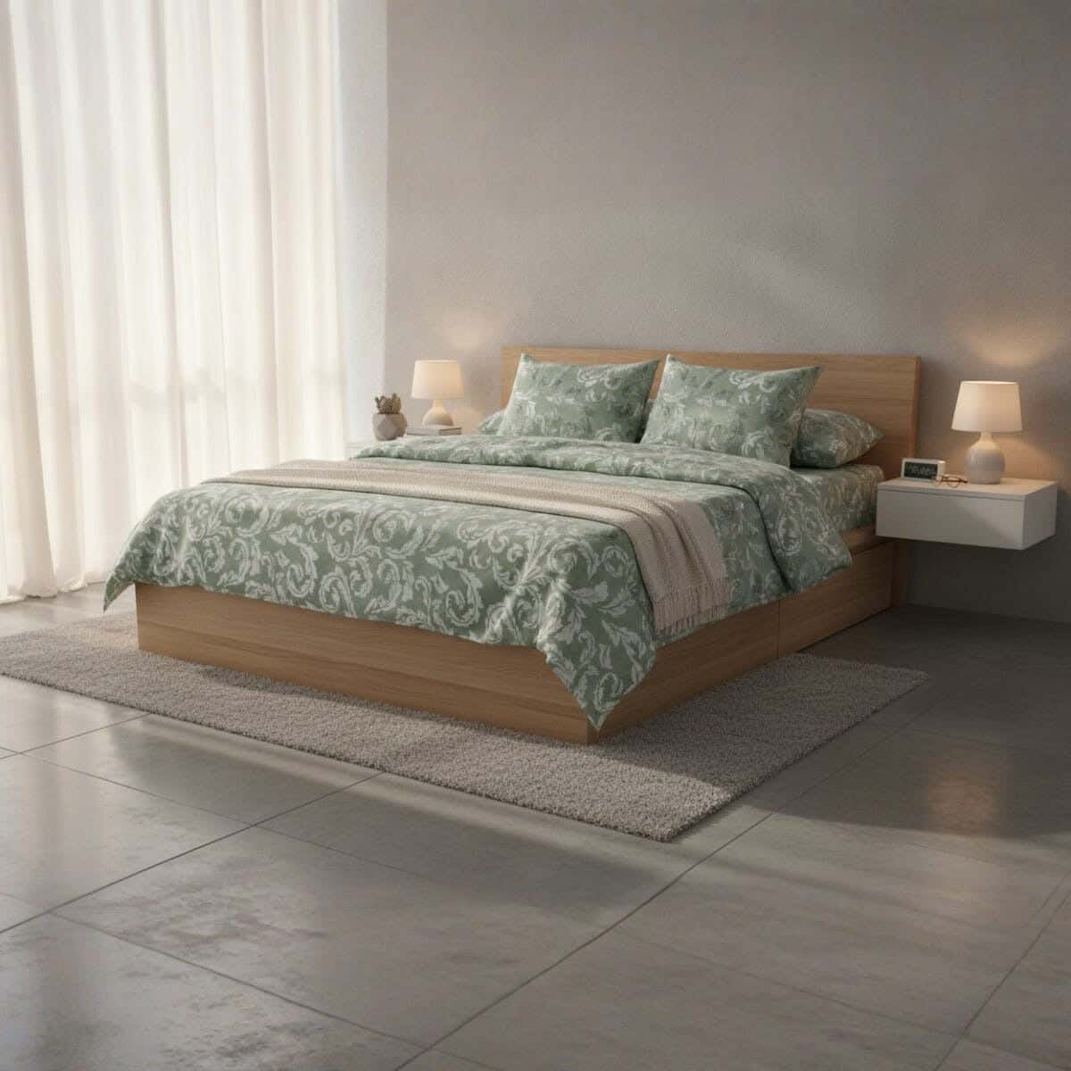 Fabric Printed Bedding Sheet Set, 4 Pieces, 215×235 cm