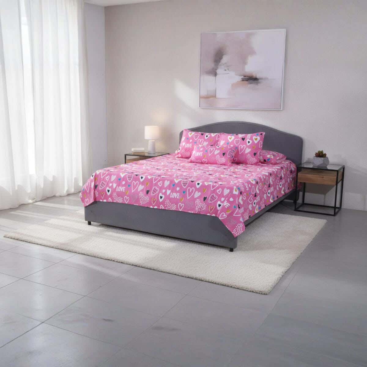 Fabric Printed Bedding Sheet Set, 4 Pieces, 215×235 cm - Multicolor