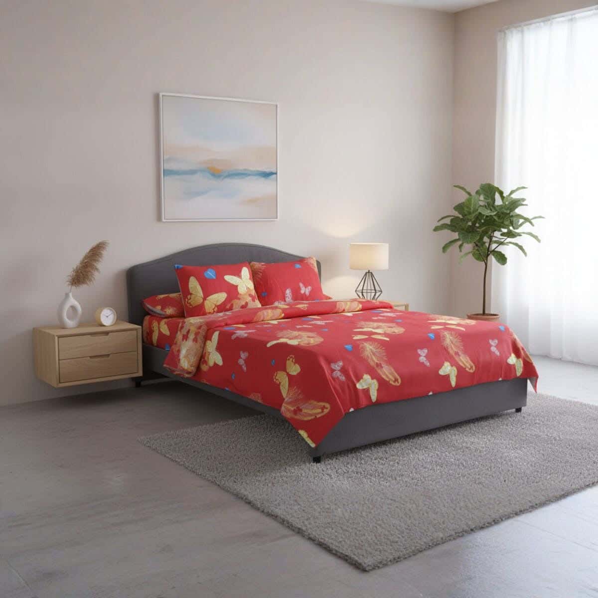 Fabric Printed Bedding Sheet Set, 4 Pieces, 215×235 cm - Multicolor
