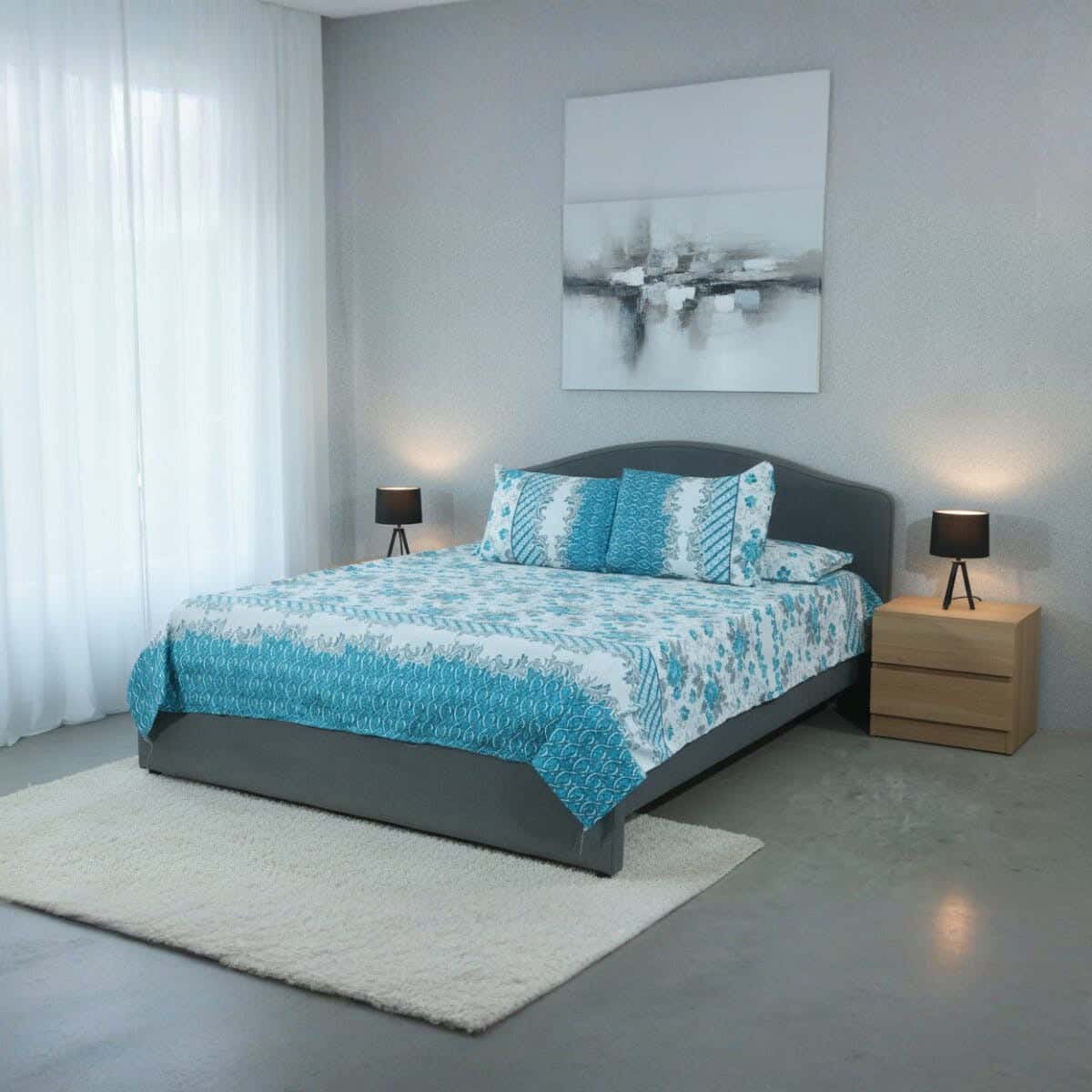 Fabric Printed Bedding Sheet Set, 4 Pieces, 215×235 cm - Multicolor