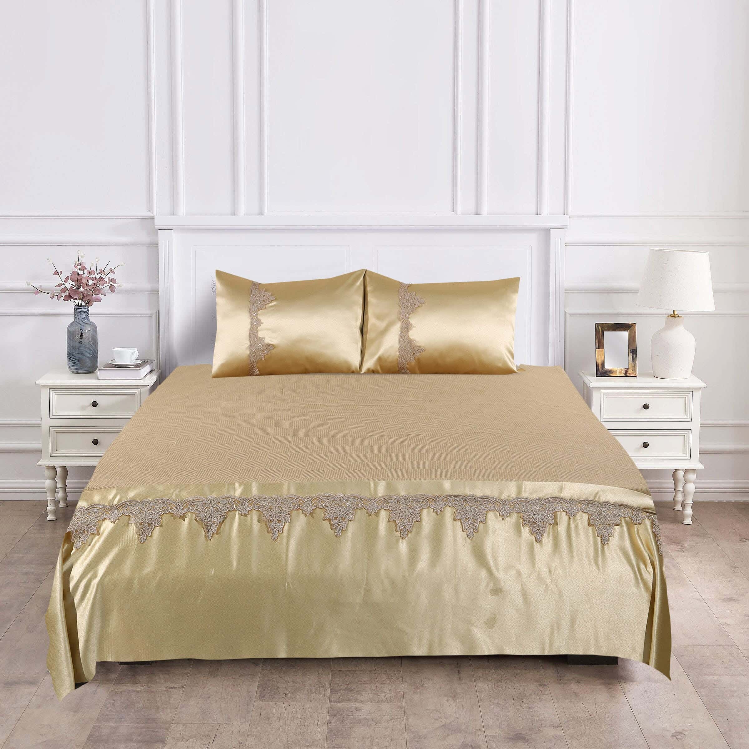 Meral Embroidered Bed Cover Set, 6 Pieces - Beige
