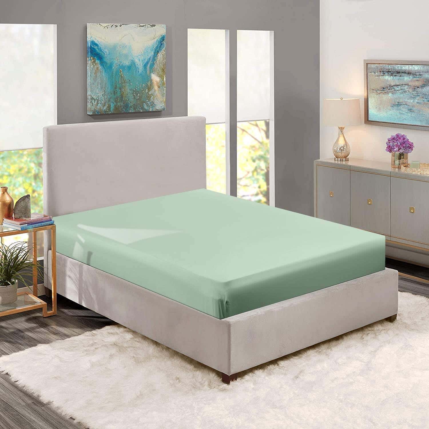 Nice Home Cotton Bed Sheet, 160×200 cm - Olive