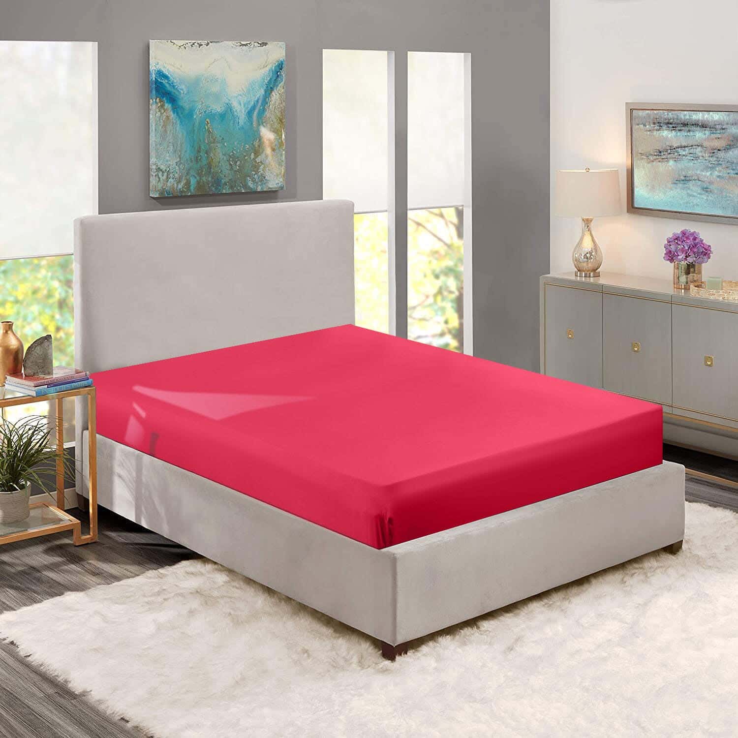 Nice Home Cotton Bed Sheet, 180×200 cm - Light Red