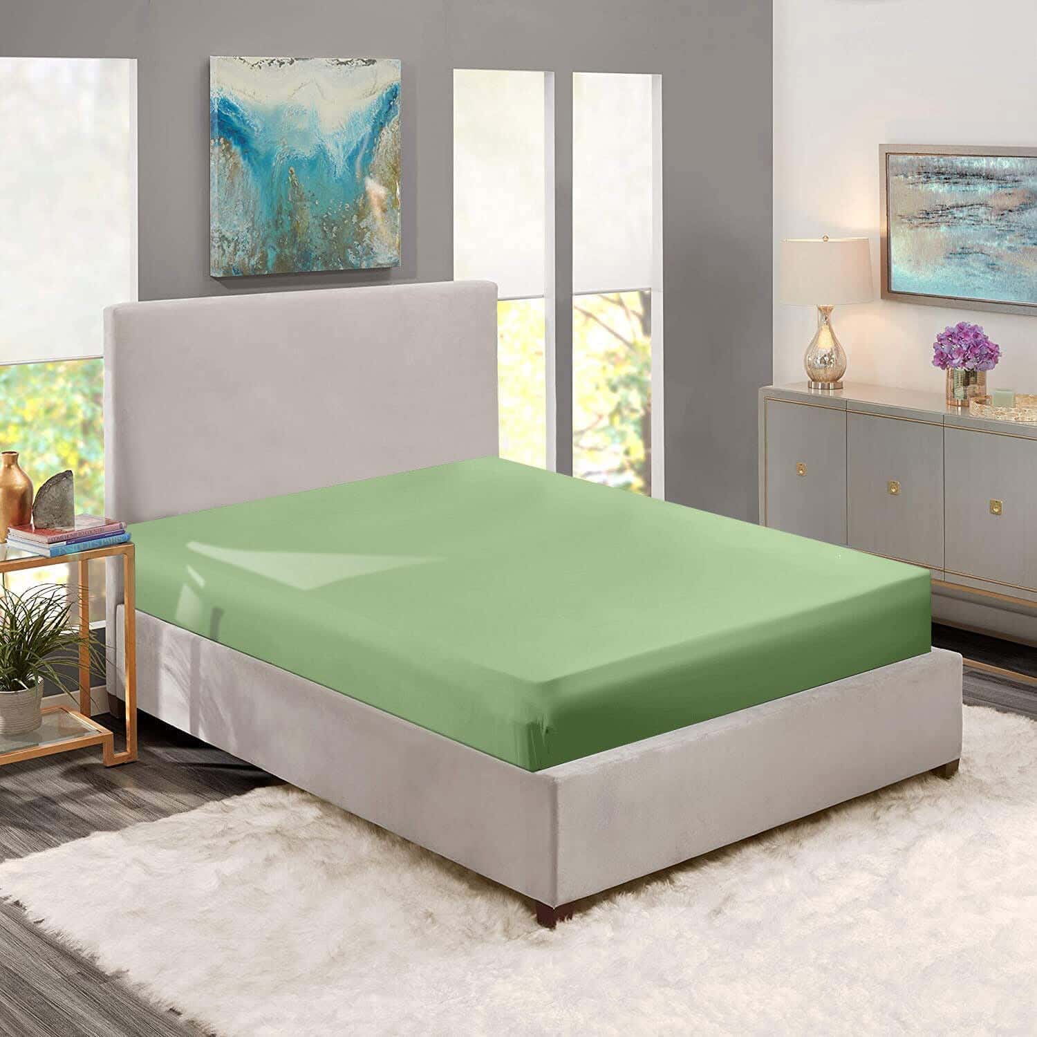 Nice Home Cotton Bed Sheet, 180×200 cm - Olive