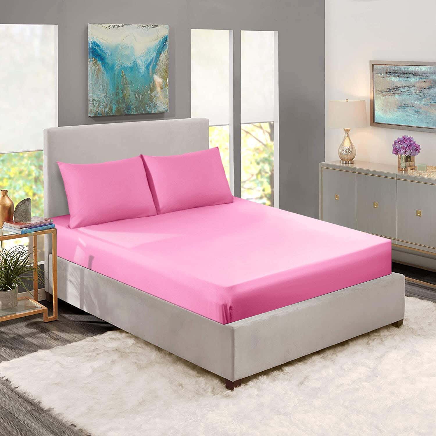 Nice Home Bed Sheet Set, 2 Pillow, 120 cm, 3 Pieces - Rose
