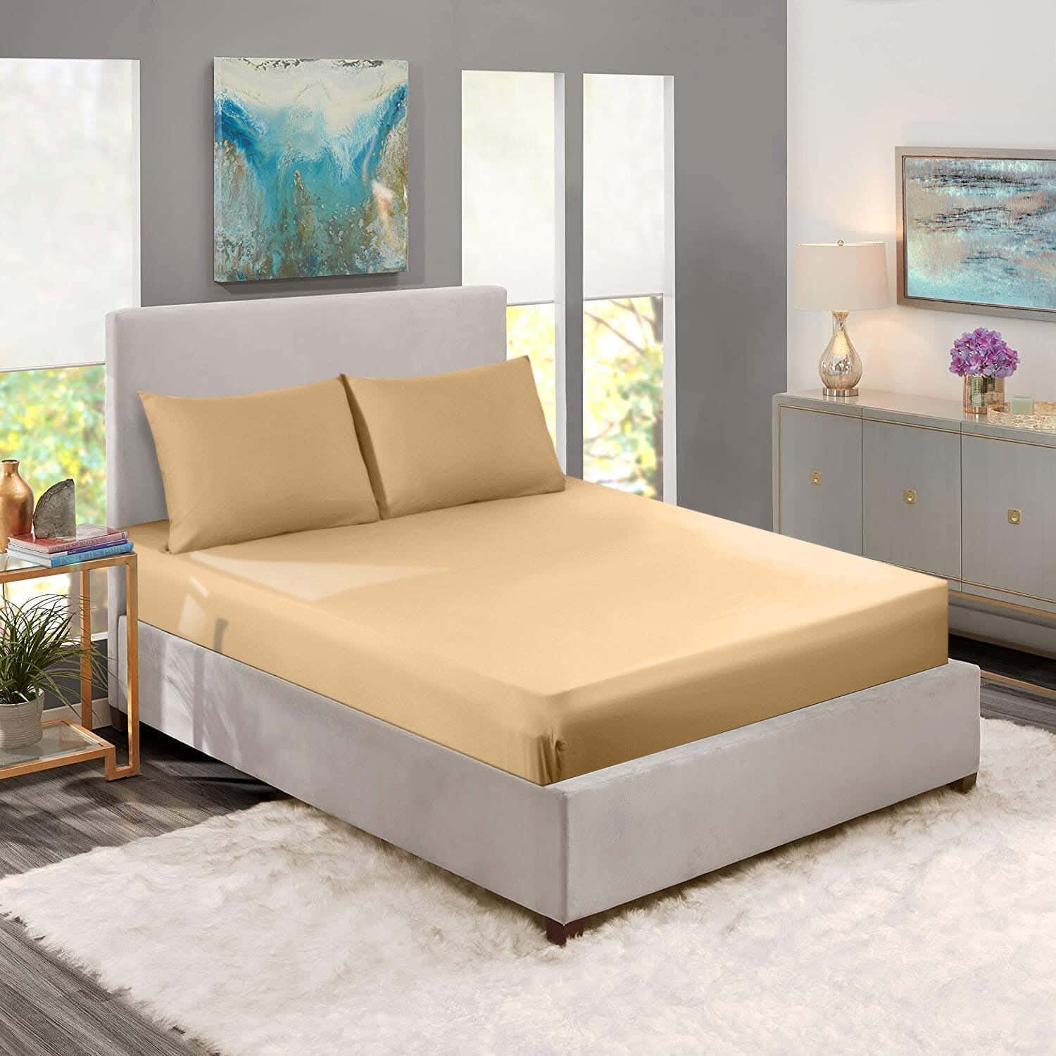 Nice Home Bedding Sheet Set, 2 Pillow, 160 cm, 3 Pieces - Beige