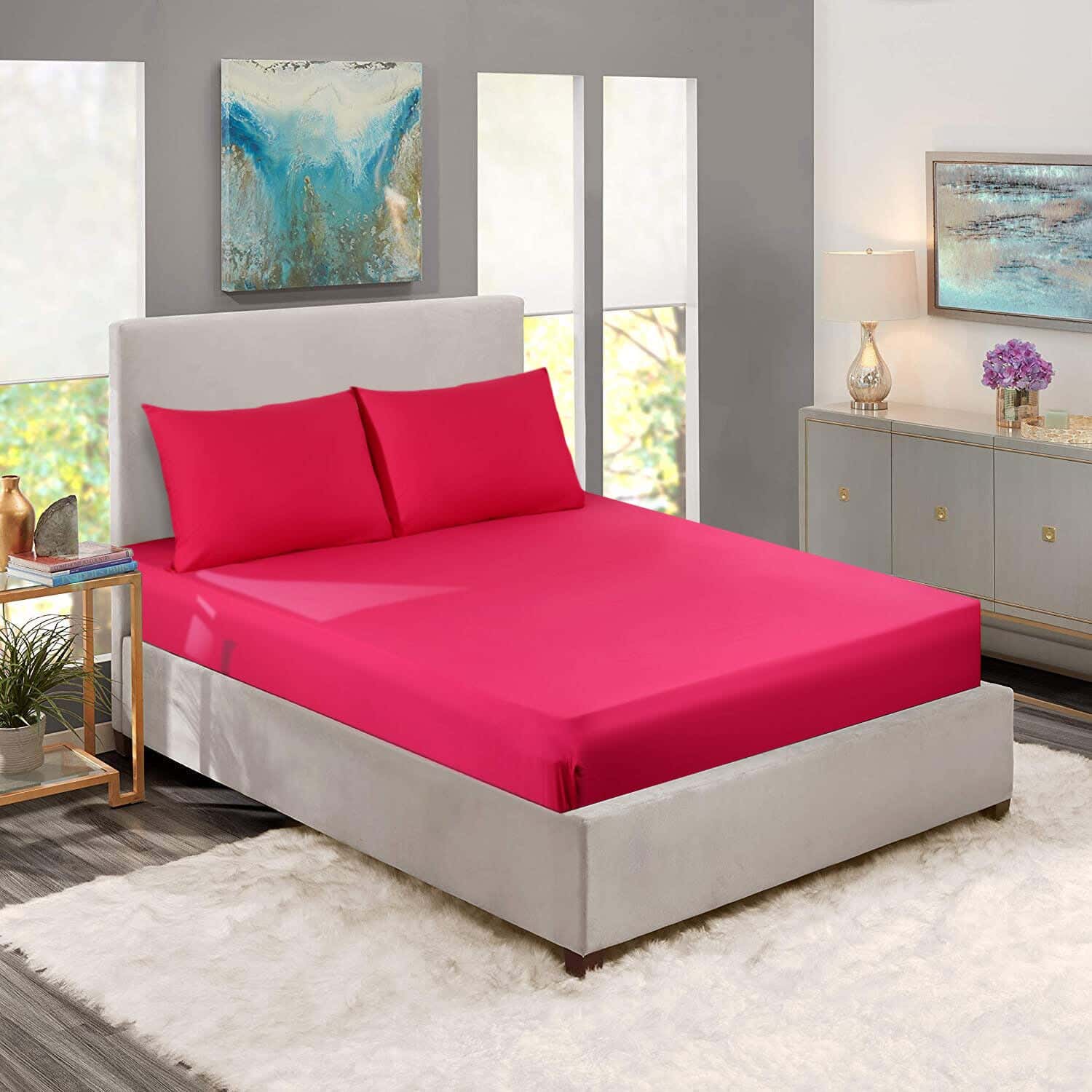 Nice Home Bed Sheet Set, 160 cm, 3 Pieces - Fuchsia