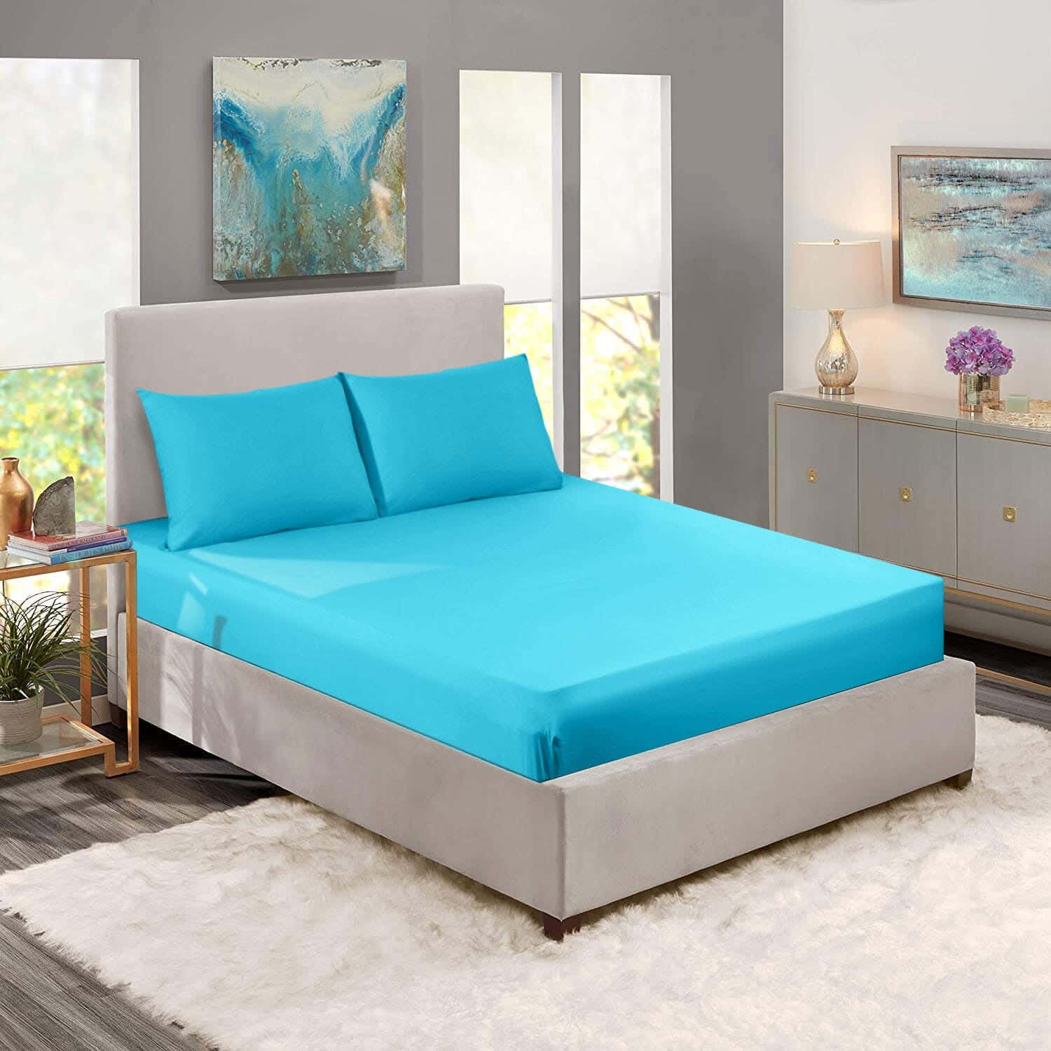 Nice Home Bed Sheet Set, 160 cm, 3 Pieces - Turquoise